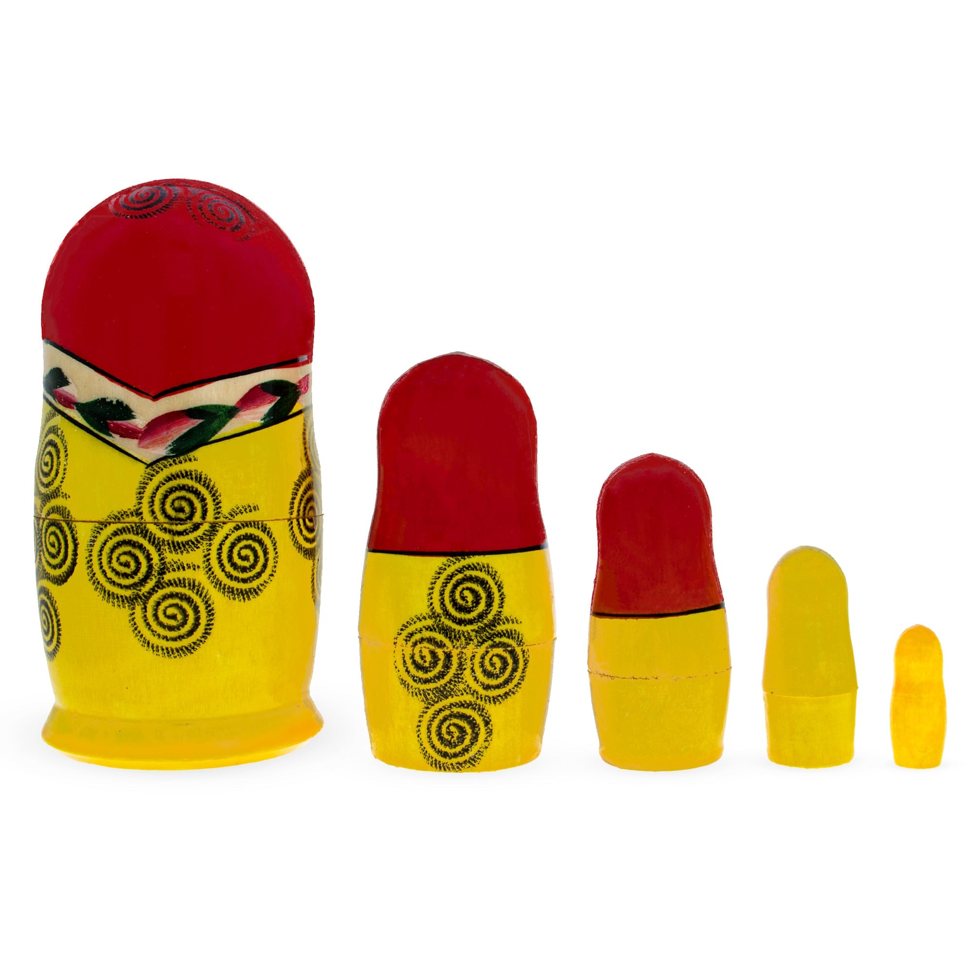 Set of 5 Semenov Style Red Scarf Matryoshka Wooden Nesting Dolls