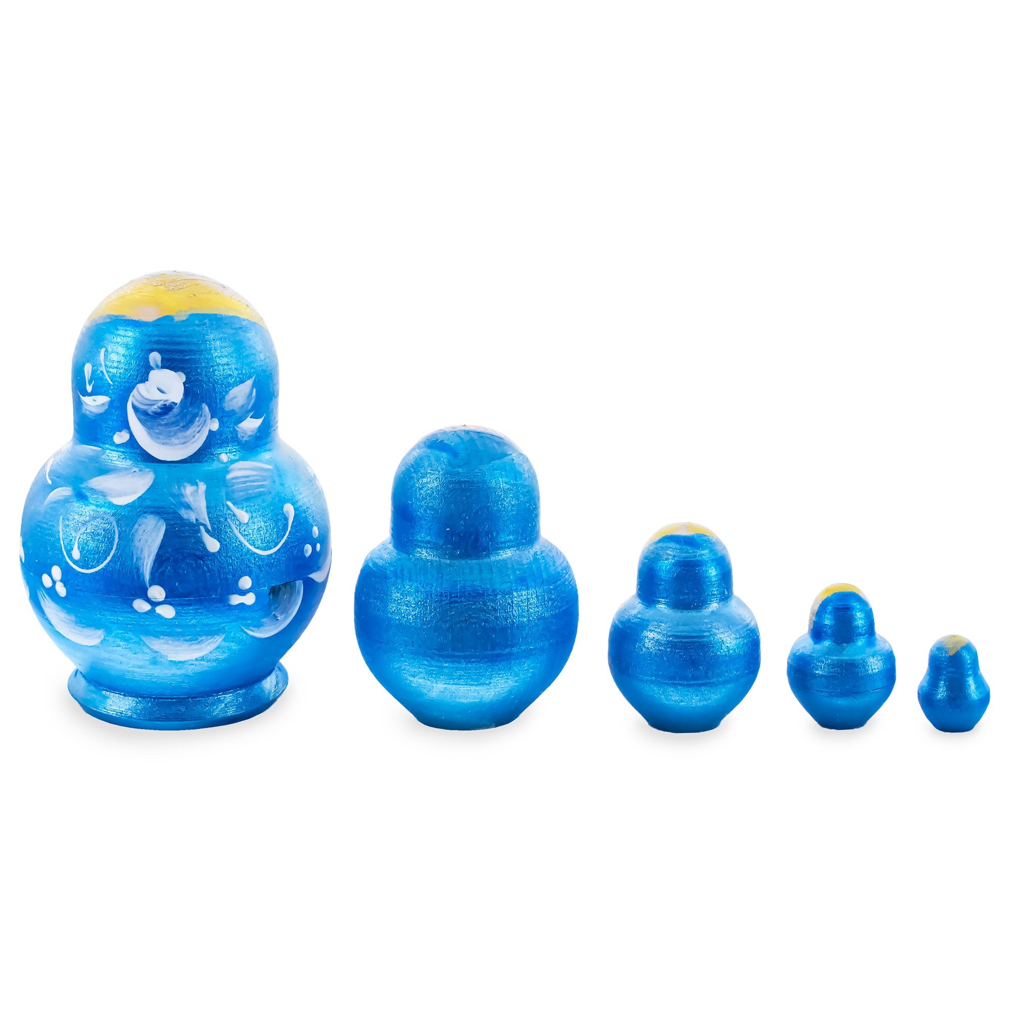 Blue Color with White Ornament Wooden Nesting Dolls