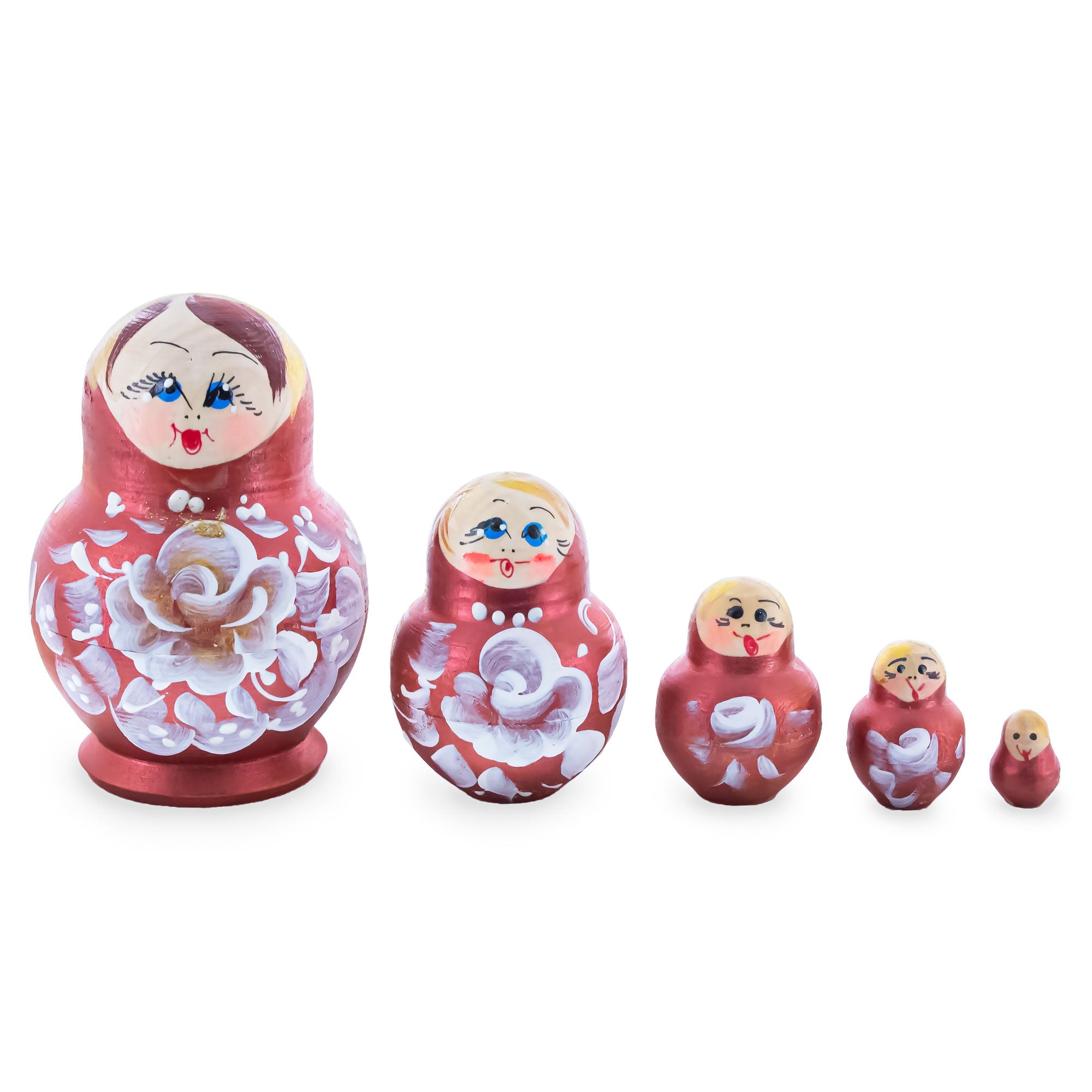 Velvet Color with White Flowers Wooden Nesting Dolls