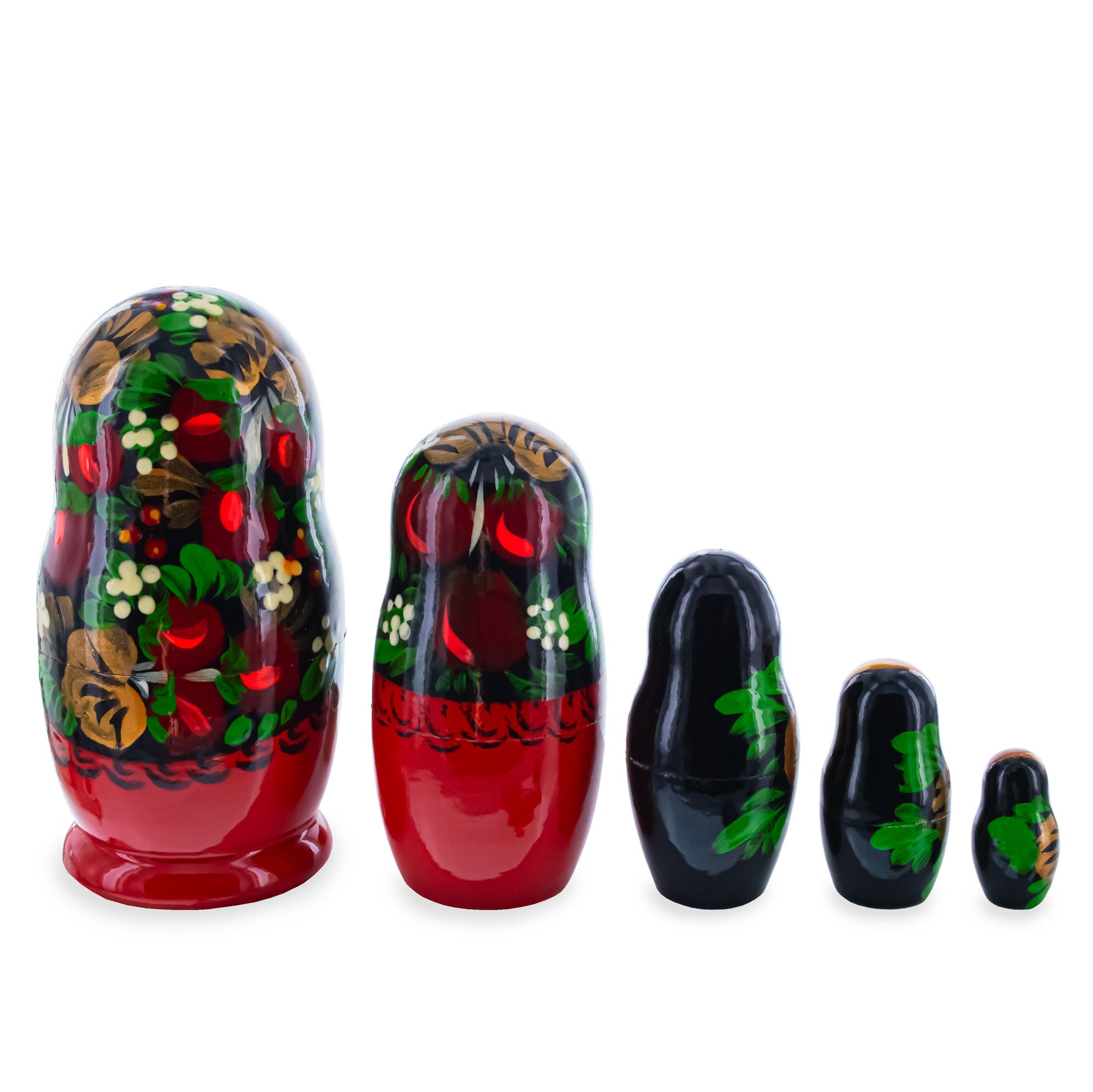 Black Hood with Red Berries Wooden Nesting Dolls