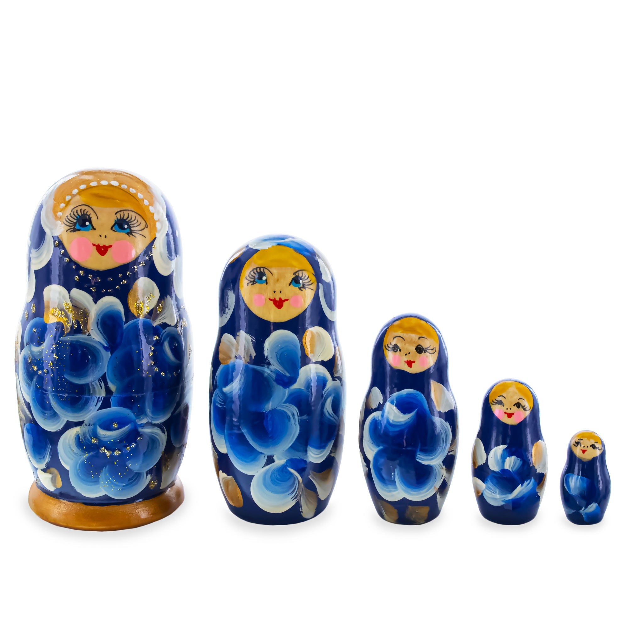 Blue Color with Blue Flowers Wooden Nesting Dolls
