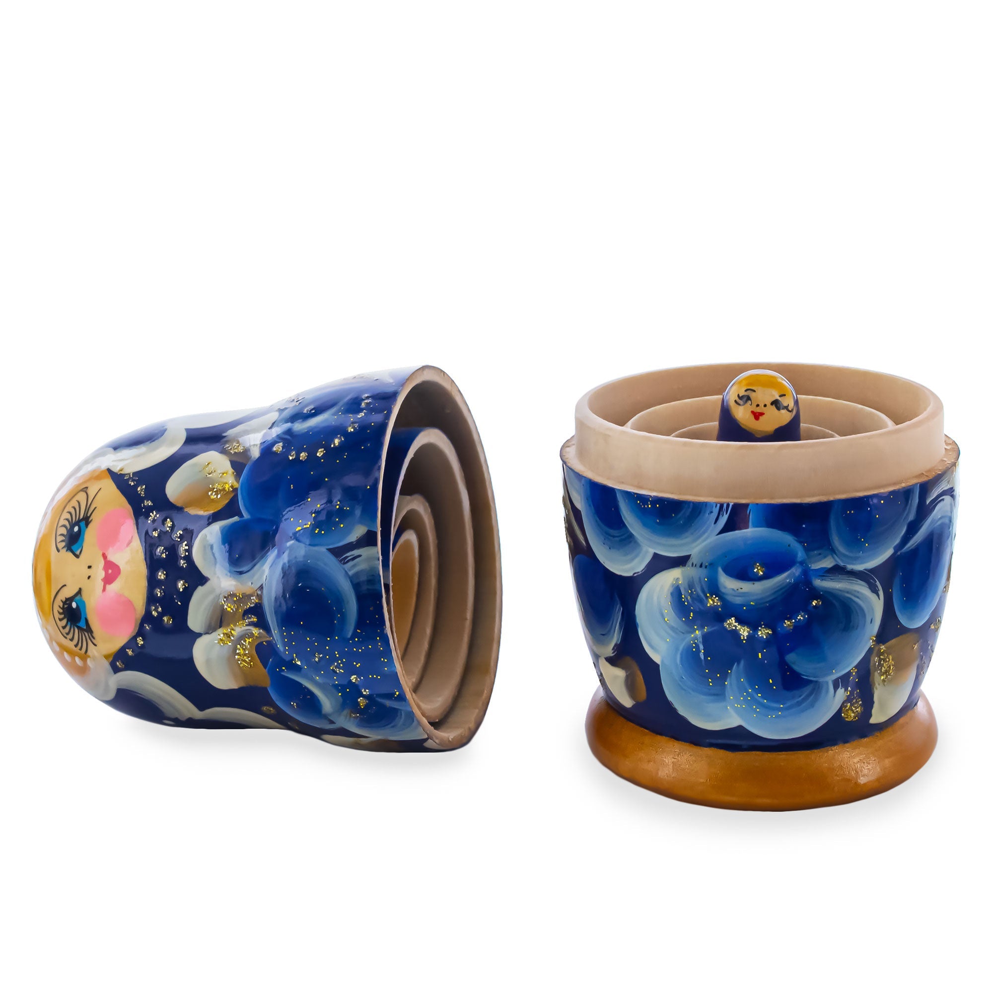 Blue Color with Blue Flowers Wooden Nesting Dolls