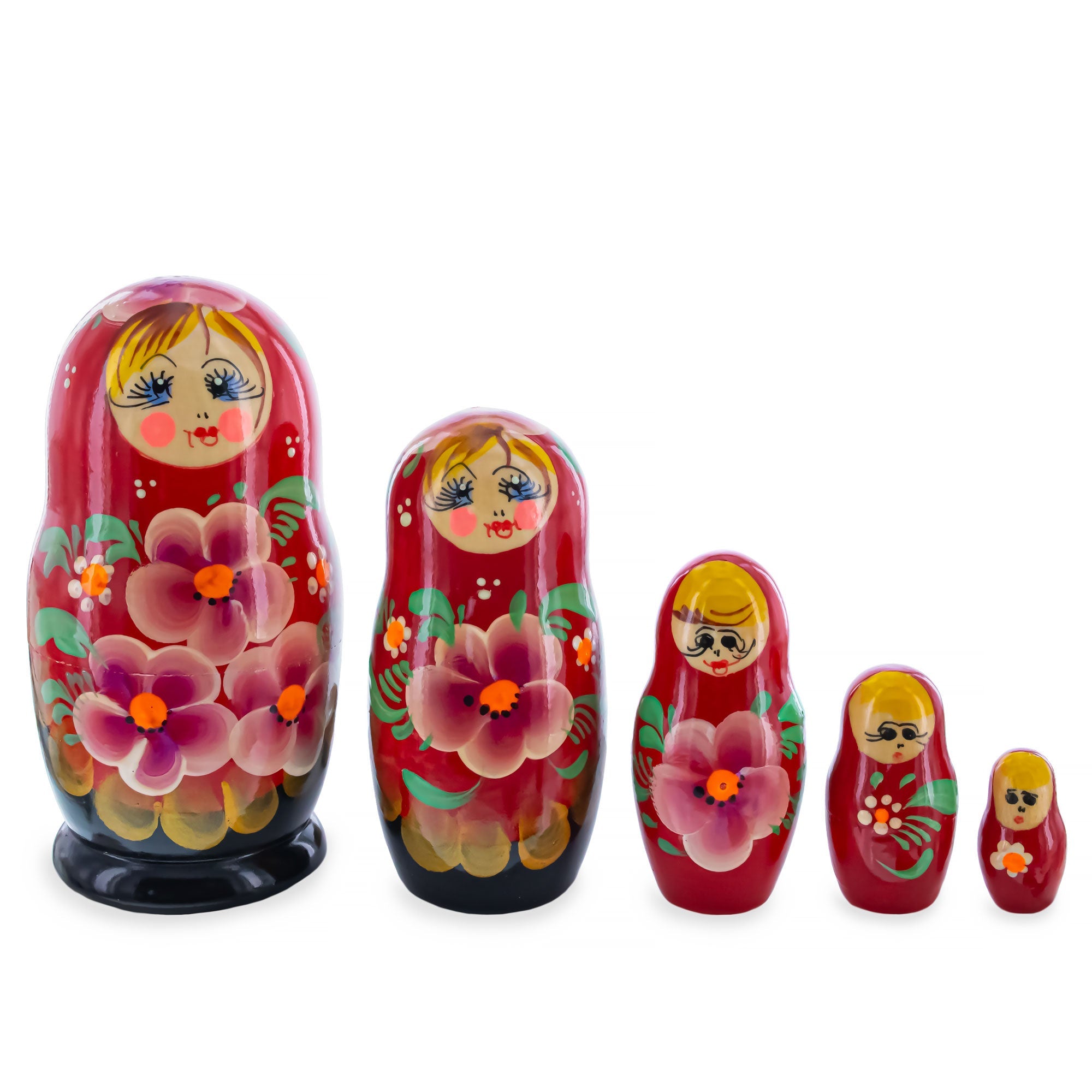 Beautiful Wooden with Red Color Hood and Golden Flowers Nesting Dolls