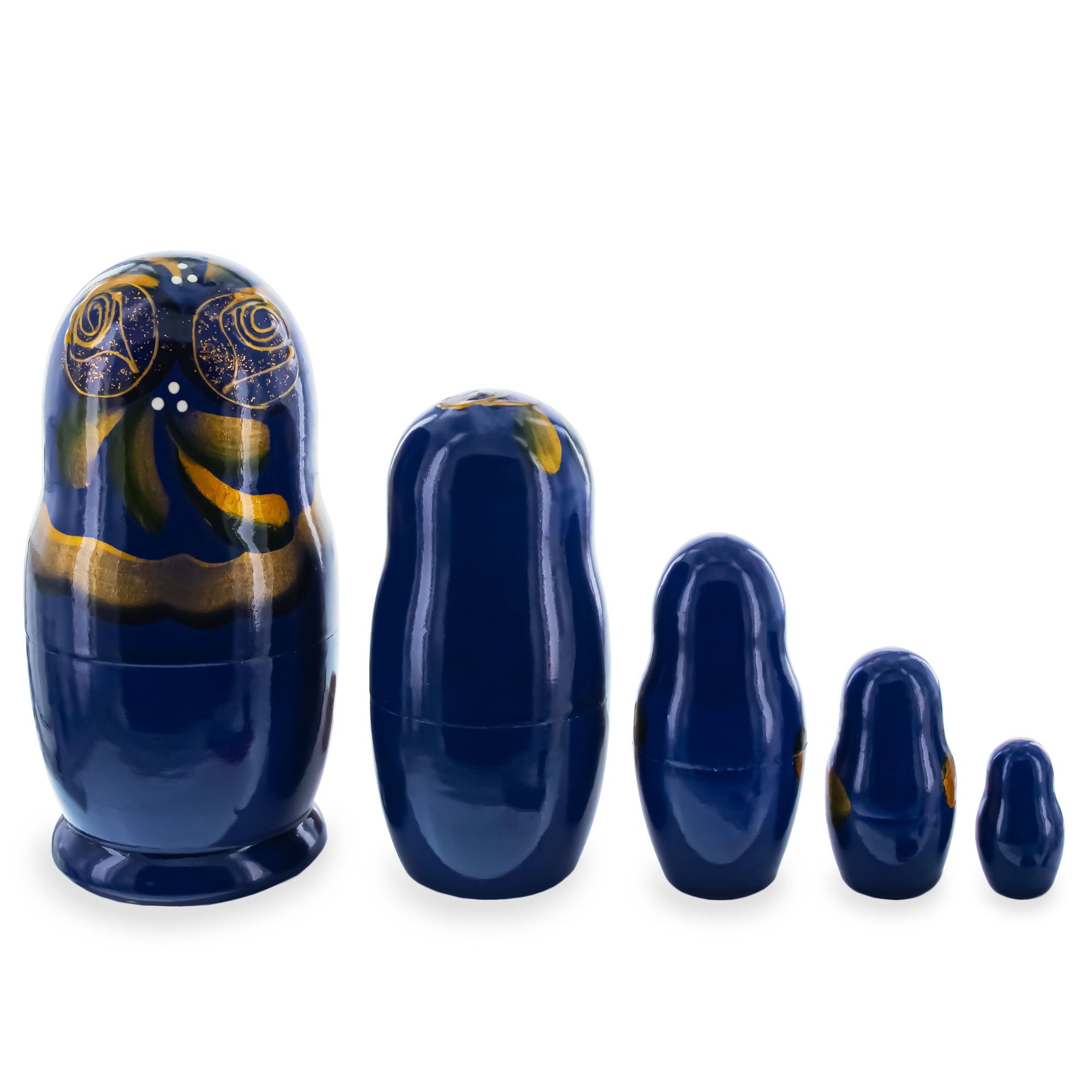 Blue Color with Gold Flowers Wooden Nesting Dolls