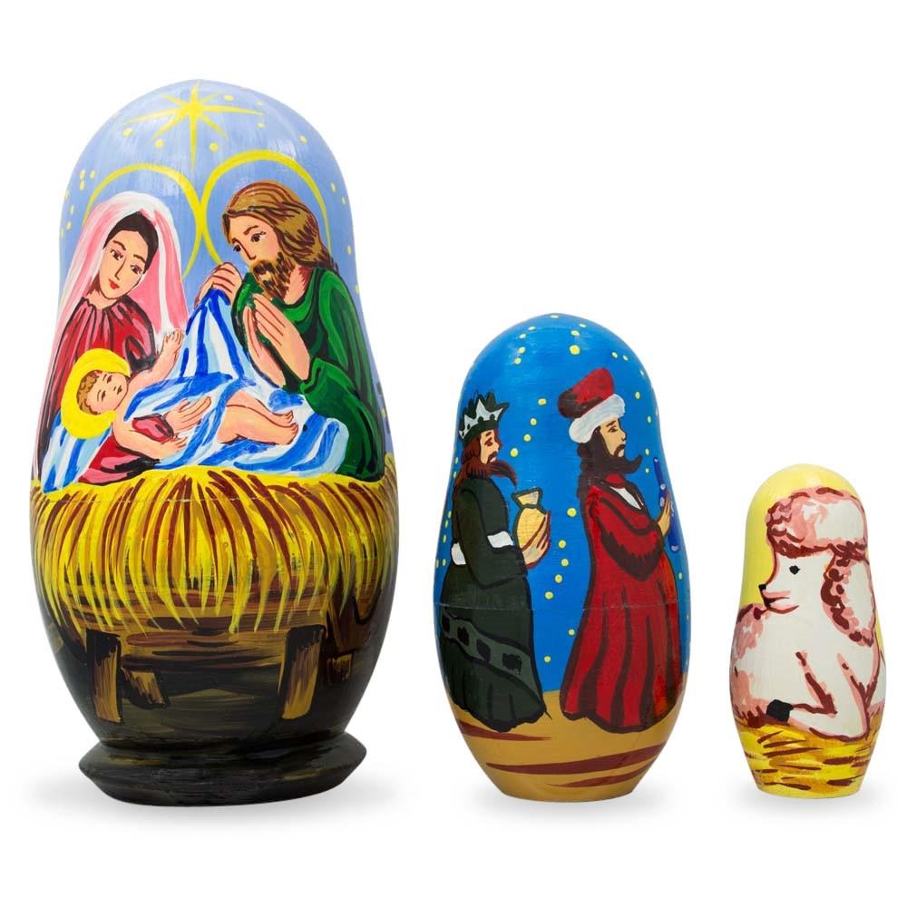 Set of 3 Nativity Scene- Jesus, Mary, Wisemen Nesting Dolls 4.25 Inches