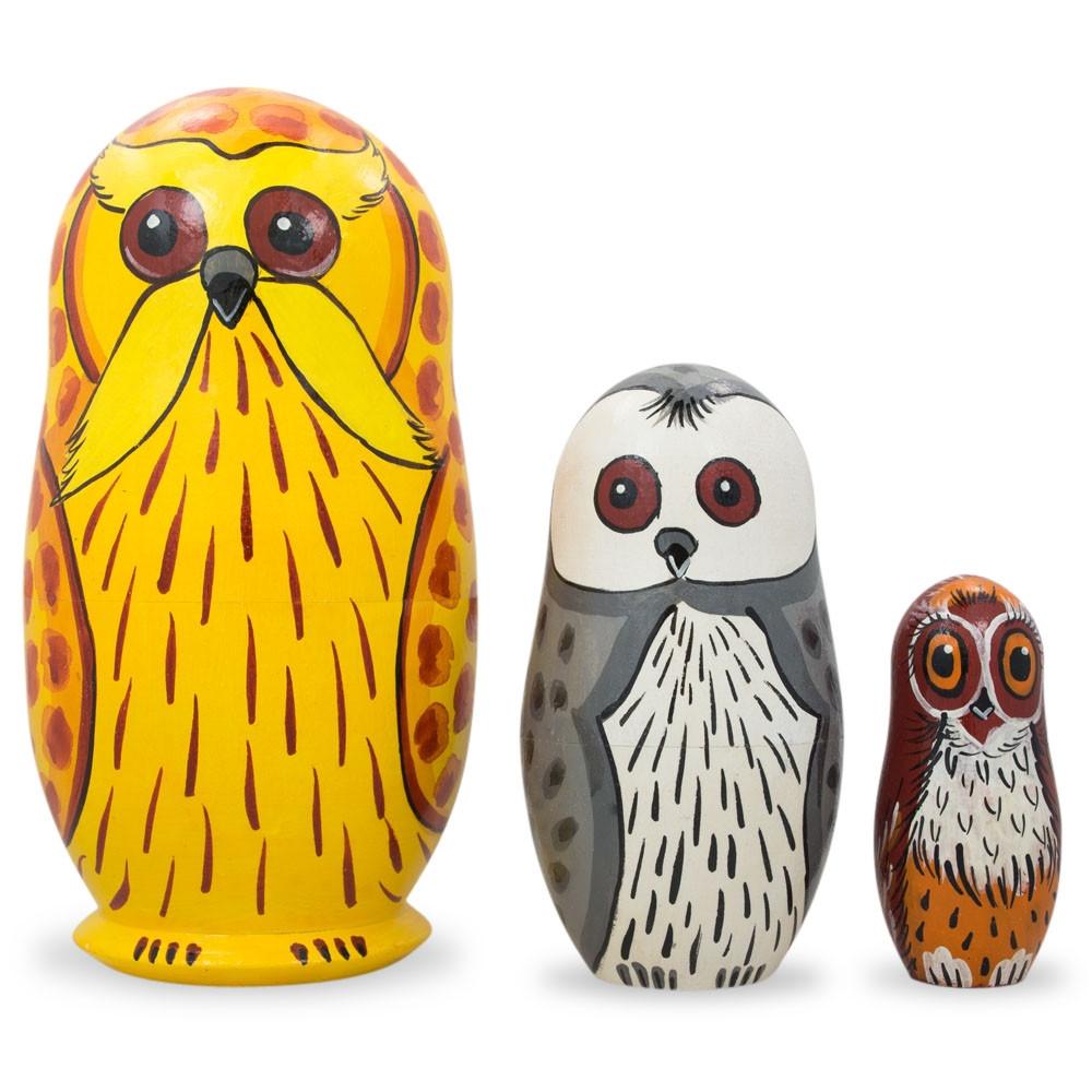 Set of 3 Owls Wooden Nesting Dolls 4.25 Inches