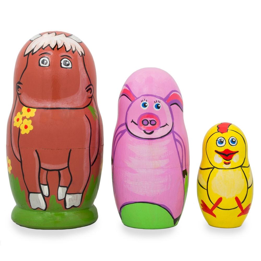 Set of 3 Cow, Pig and Chicken Wooden Nesting Dolls 4.25 Inches BestPysanky