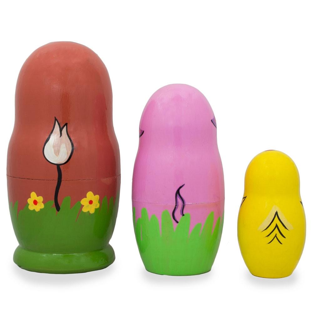 Set of 3 Cow, Pig and Chicken Wooden Nesting Dolls 4.25 Inches BestPysanky