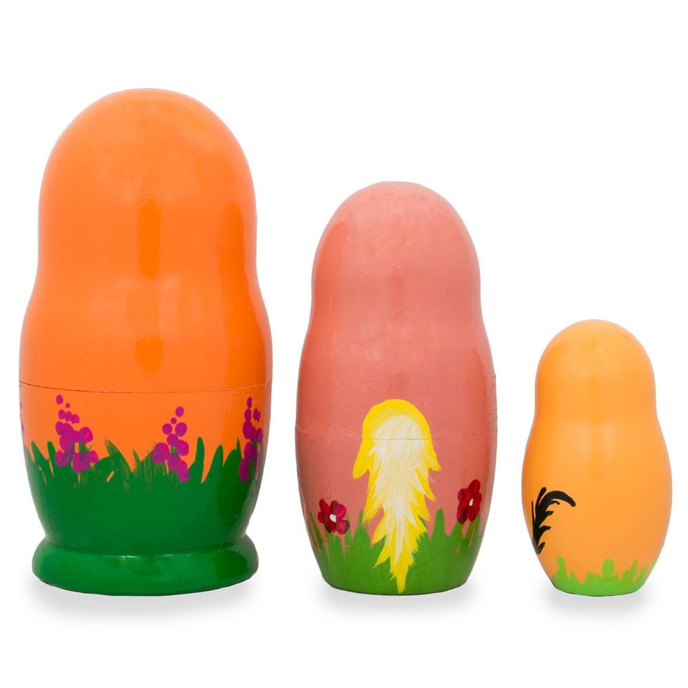 Set of 3 Horses with Flowers Wooden Nesting Dolls 4.25 Inches