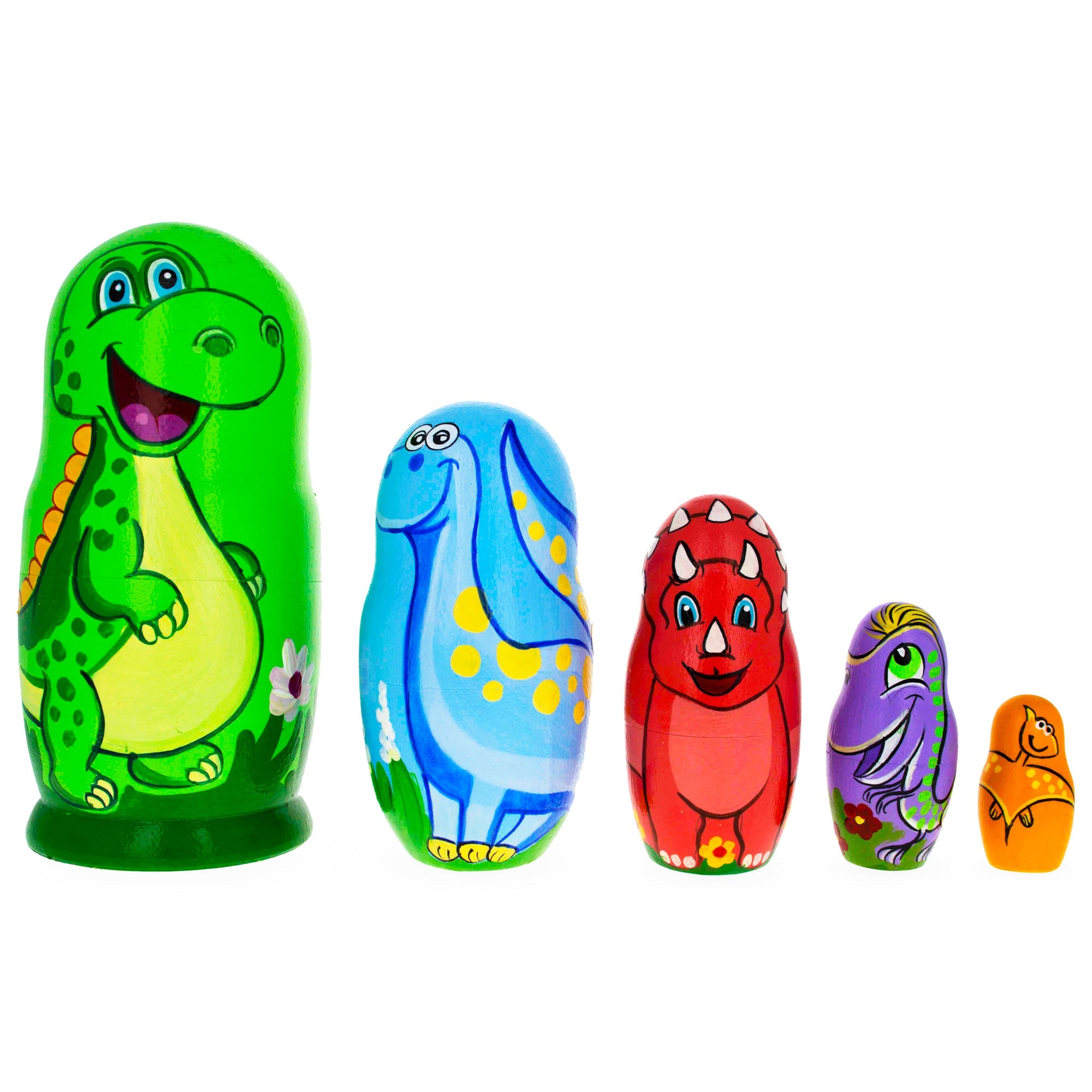 Set of 5 Dinosaurs Wooden Nesting Dolls 6 Inches BestPysanky