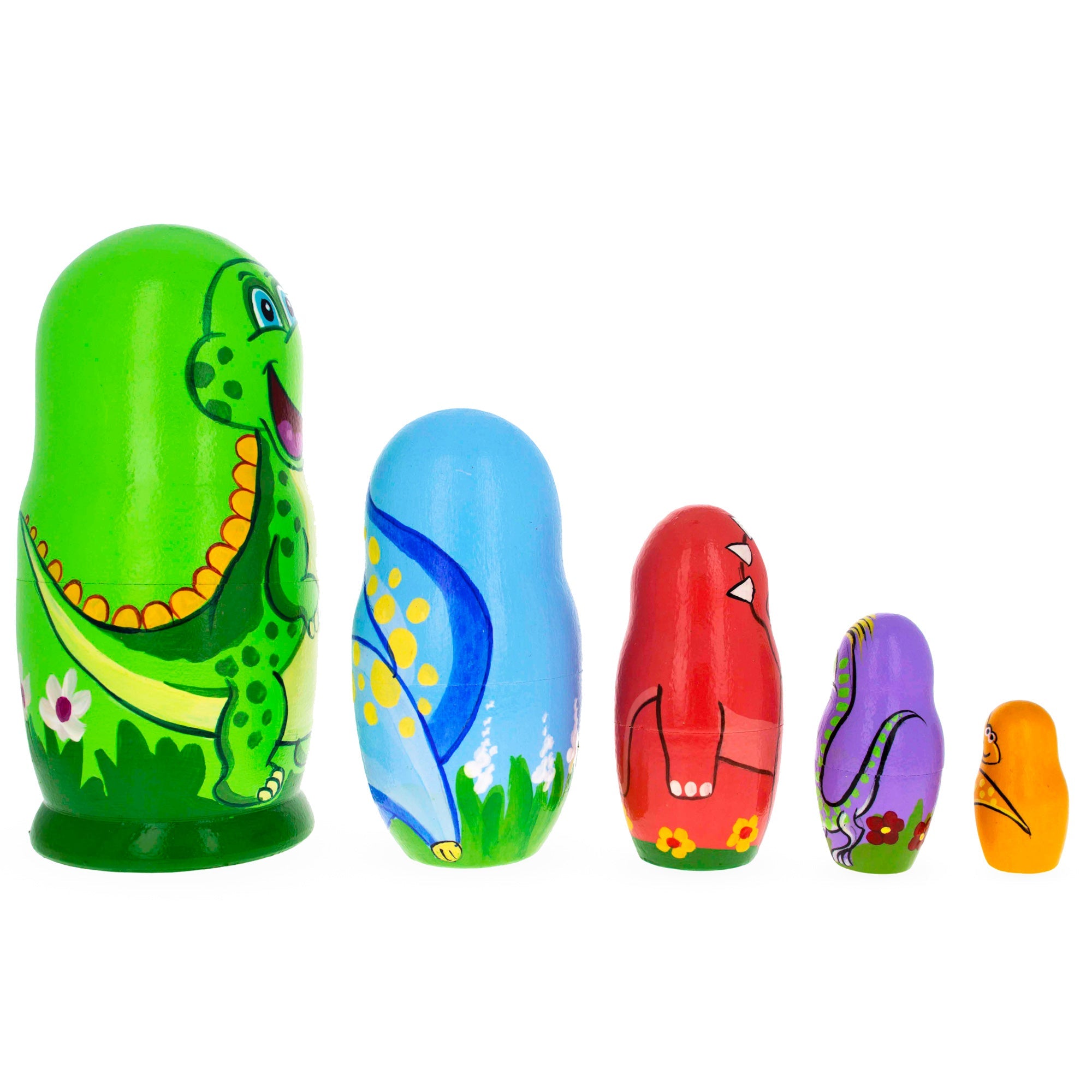 Set of 5 Dinosaurs Wooden Nesting Dolls 6 Inches BestPysanky