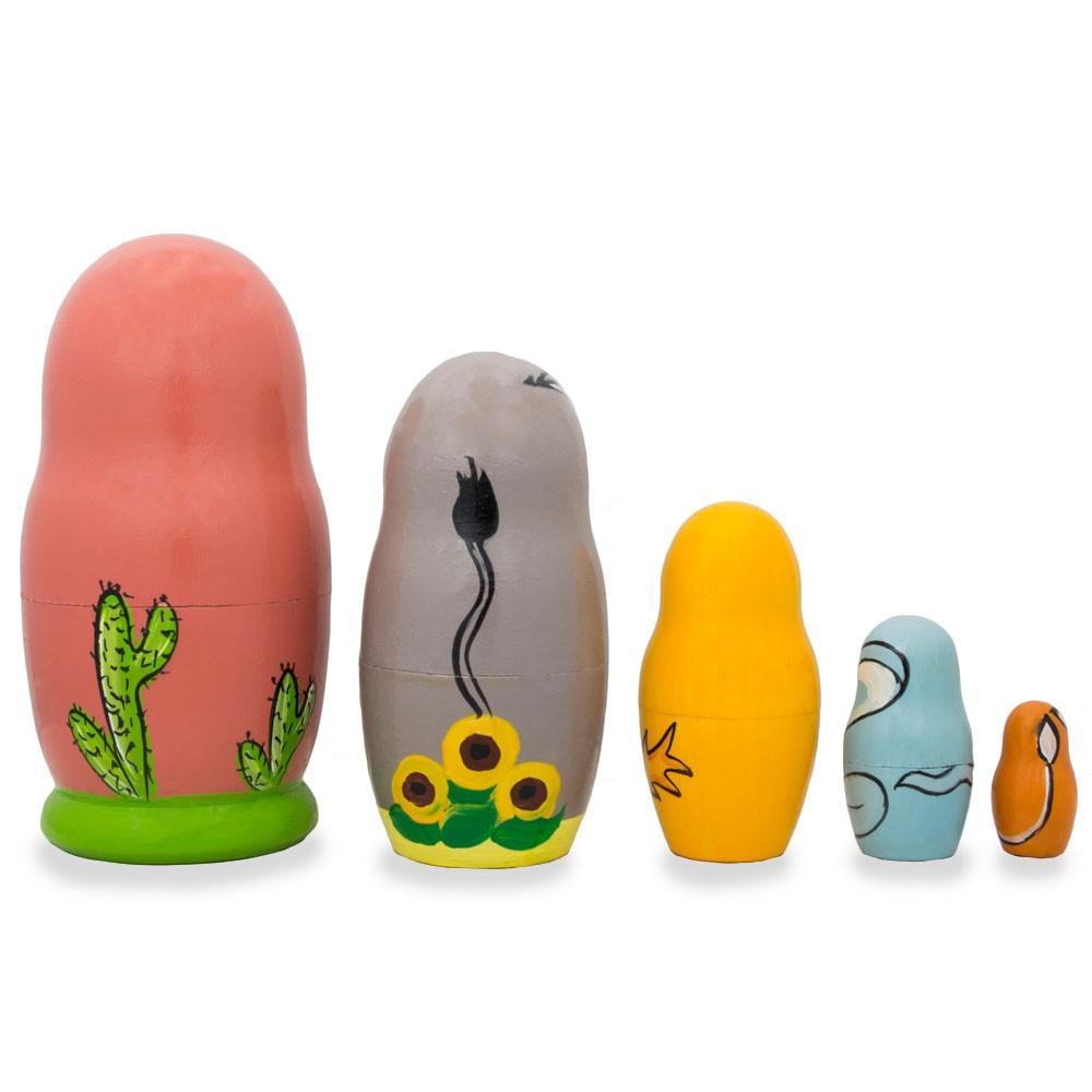 Set of 5 Camel, Donkey, Snake Wooden Animal Nesting Dolls 4.25 Inches