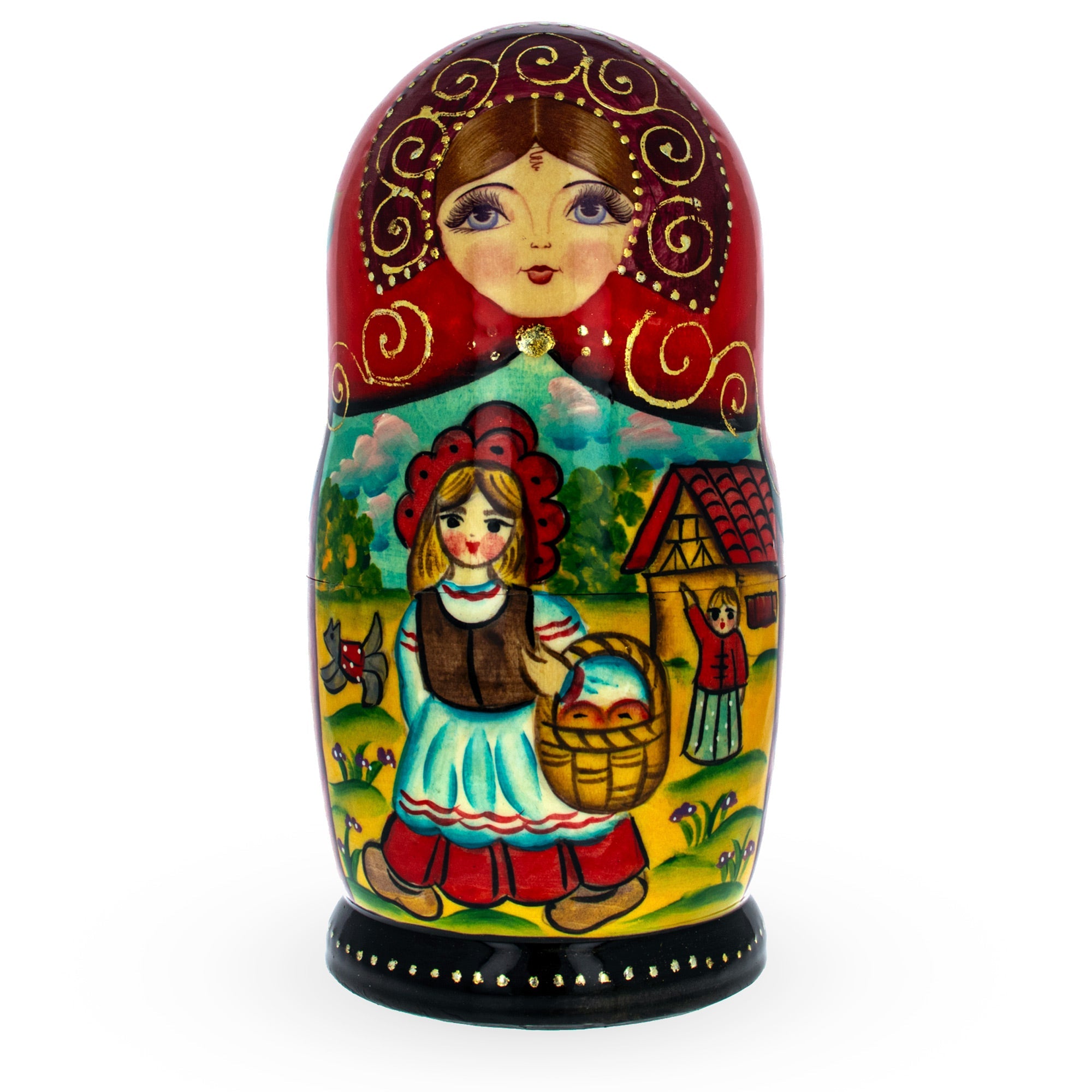 Set of 5 Little Red Riding Hood Wooden Nesting Dolls 7 Inches