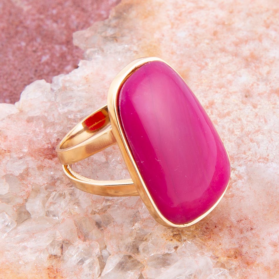 Madeleine Pink Agate Golden Ring Barse Jewelry