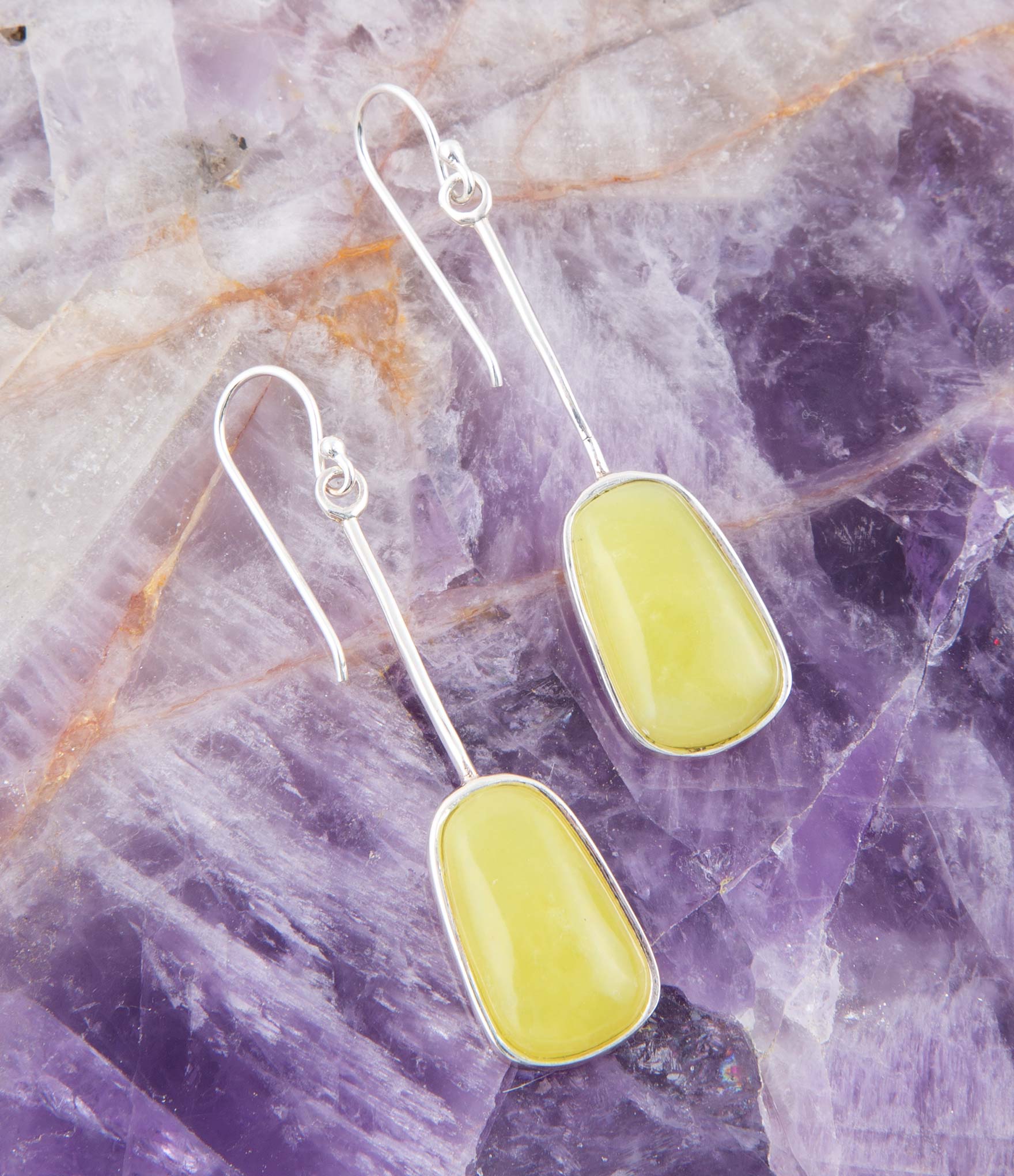 Madeleine Yellow Jade and Sterling Silver Earrings Barse Jewelry