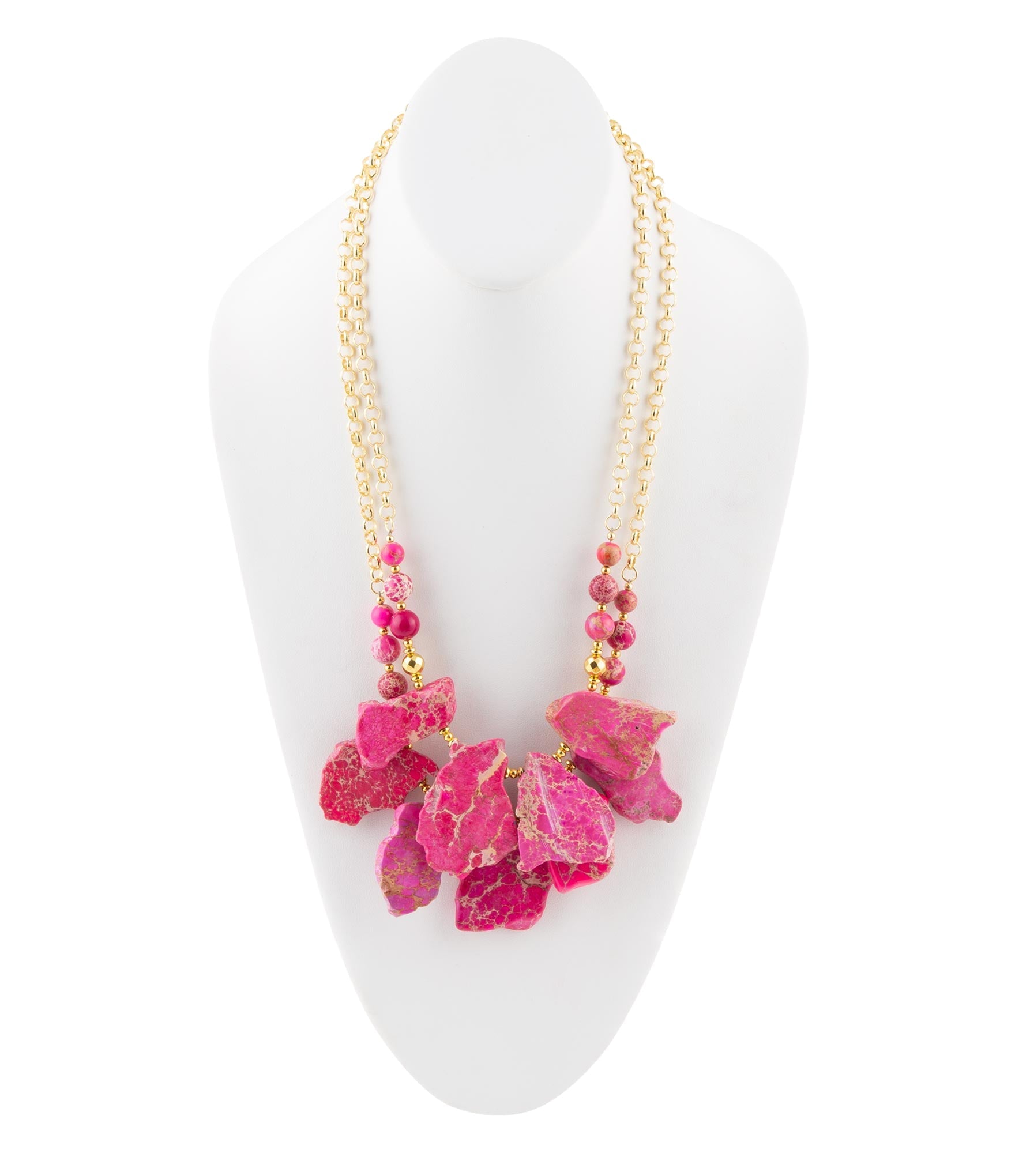 Pink Magenta Dreams Jasper and Goldtone Statement Necklace Barse Jewelry