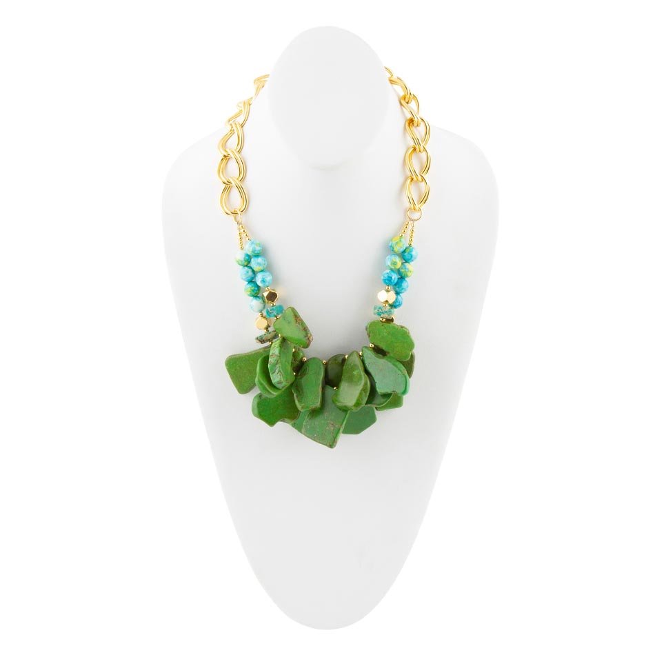 Margarita Green Lime Turquoise Jasper Golden Statement Necklace Barse Jewelry