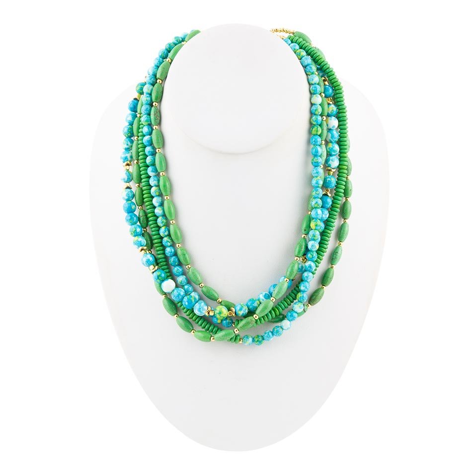 Margarita Mixed Lime Green and Blue Toursade Necklace Barse Jewelry