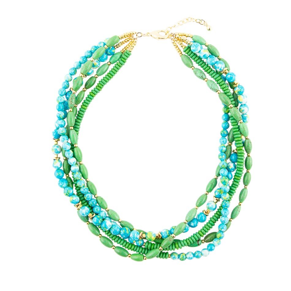 Margarita Mixed Lime Green and Blue Toursade Necklace Barse Jewelry