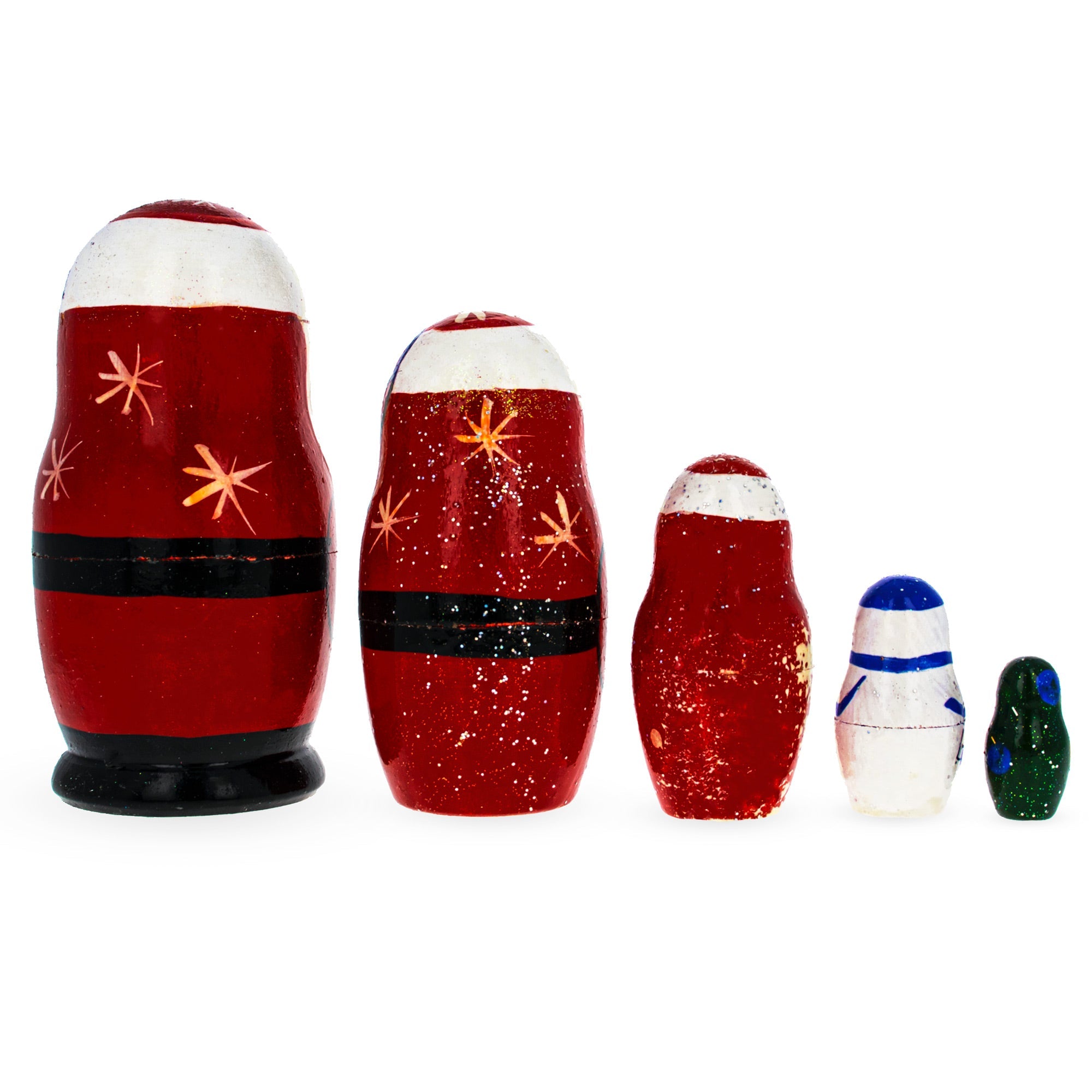Set of 5 Santa, Snowman and Christmas Tree Wooden Nesting Dolls BestPysanky