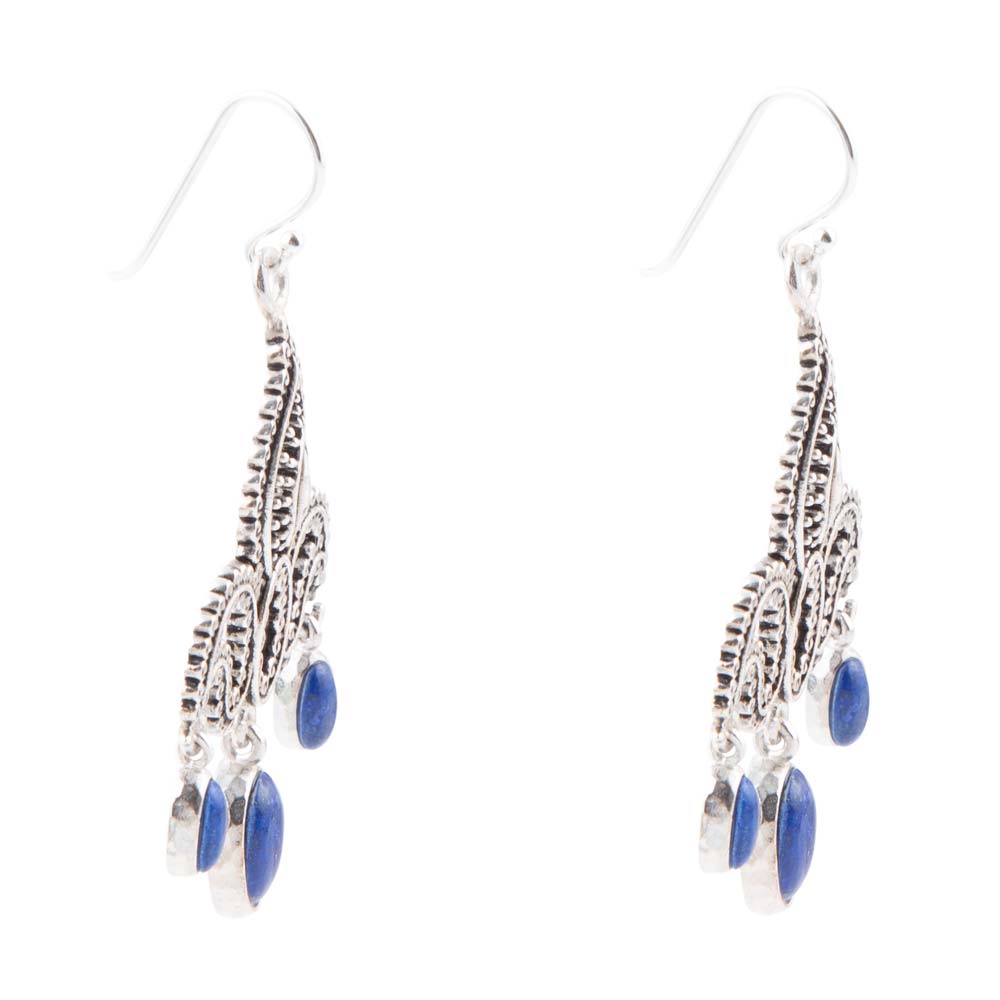 Mehendi Blue Lapis and Sterling Silver Chandelier Earrings Barse Jewelry