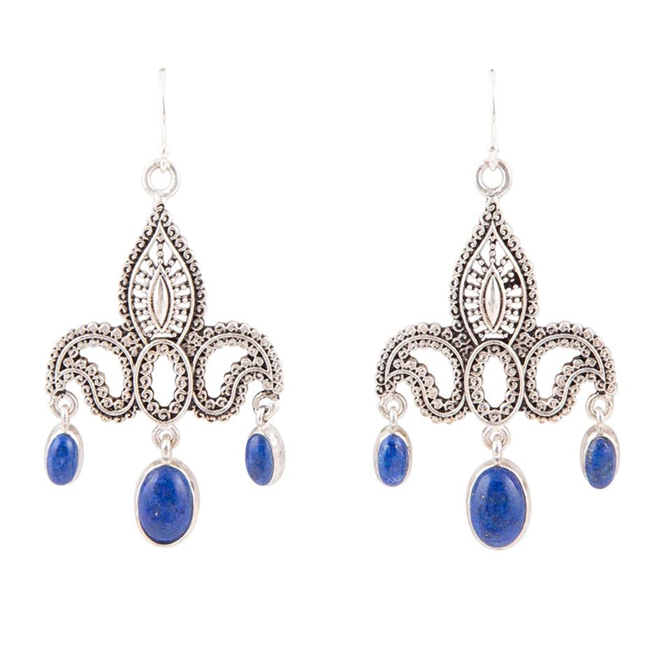 Mehendi Blue Lapis and Sterling Silver Chandelier Earrings Barse Jewelry