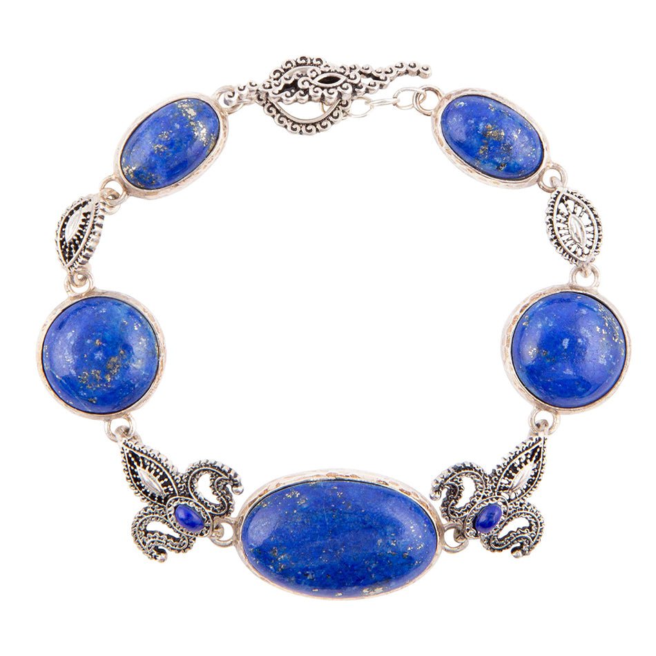 Mehndi Blue Lapis and Sterling Silver Link Bracelet Barse Jewelry