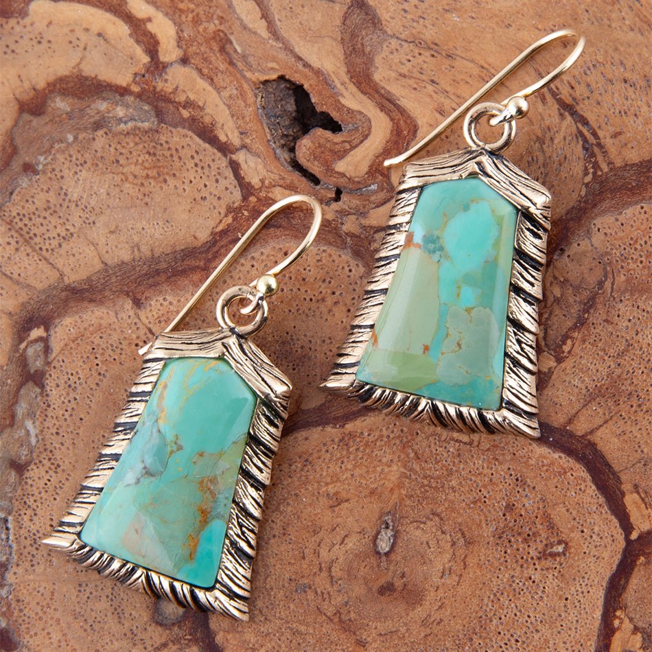 Meriette Blue Turquoise Golden Drop Earrings Barse Jewelry