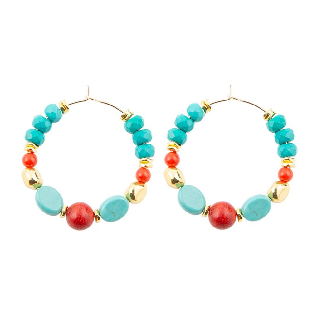 Mesa Blue Magnesite and Orange Coral Golden Hoop Earrings Barse Jewelry