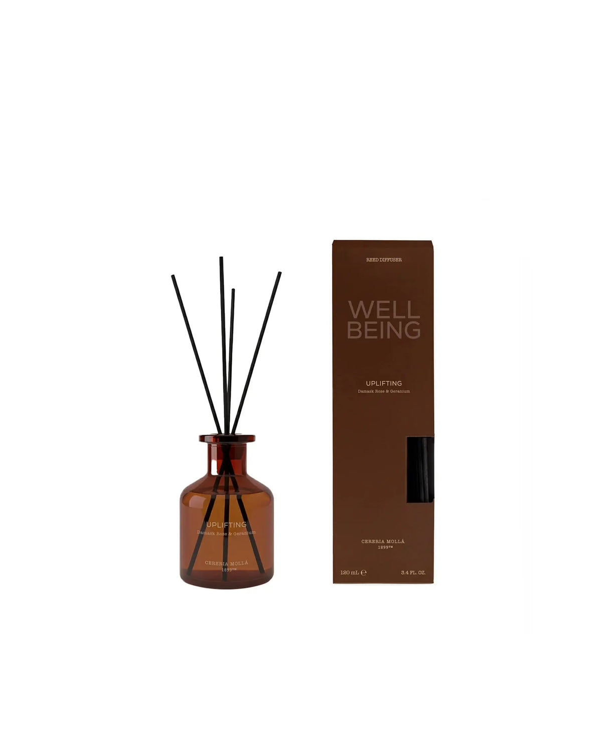 Cereria Molla - Wellbeing Damask Rose & Geranium Reed Diffuser 120ml / 4 oz — packaging