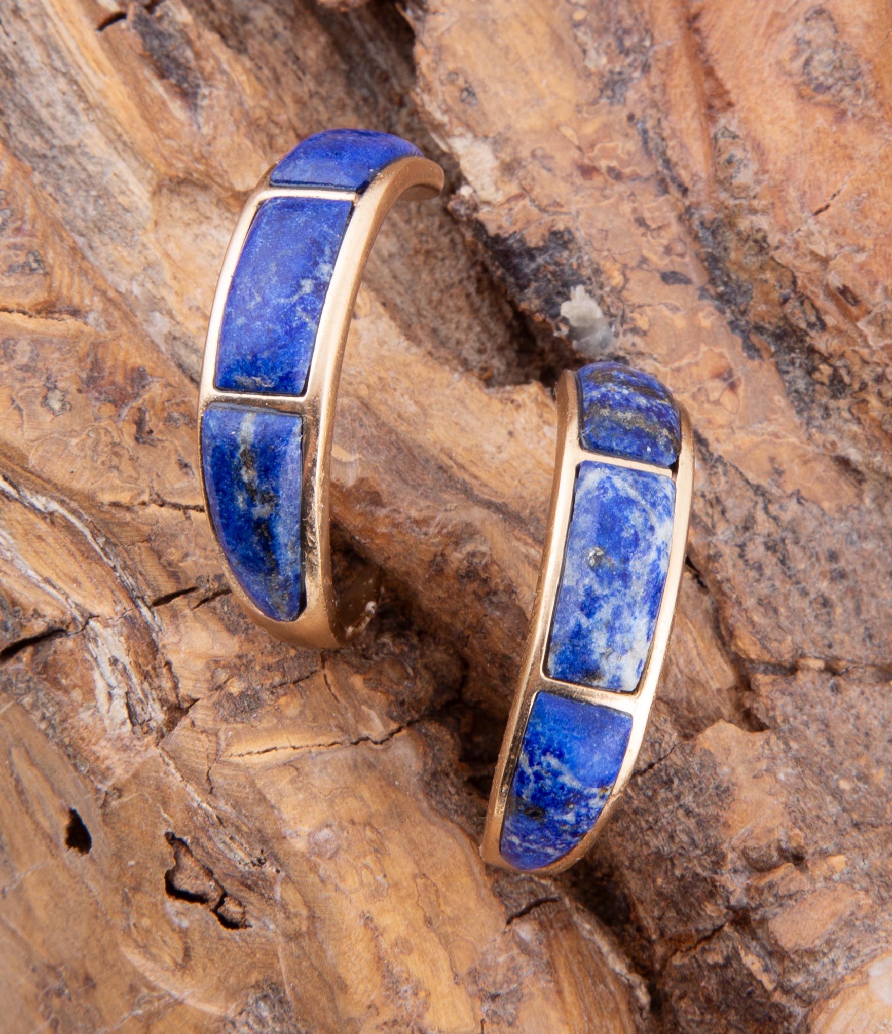 Mila Blue Lapis Hoop Golden Earrings Barse Jewelry