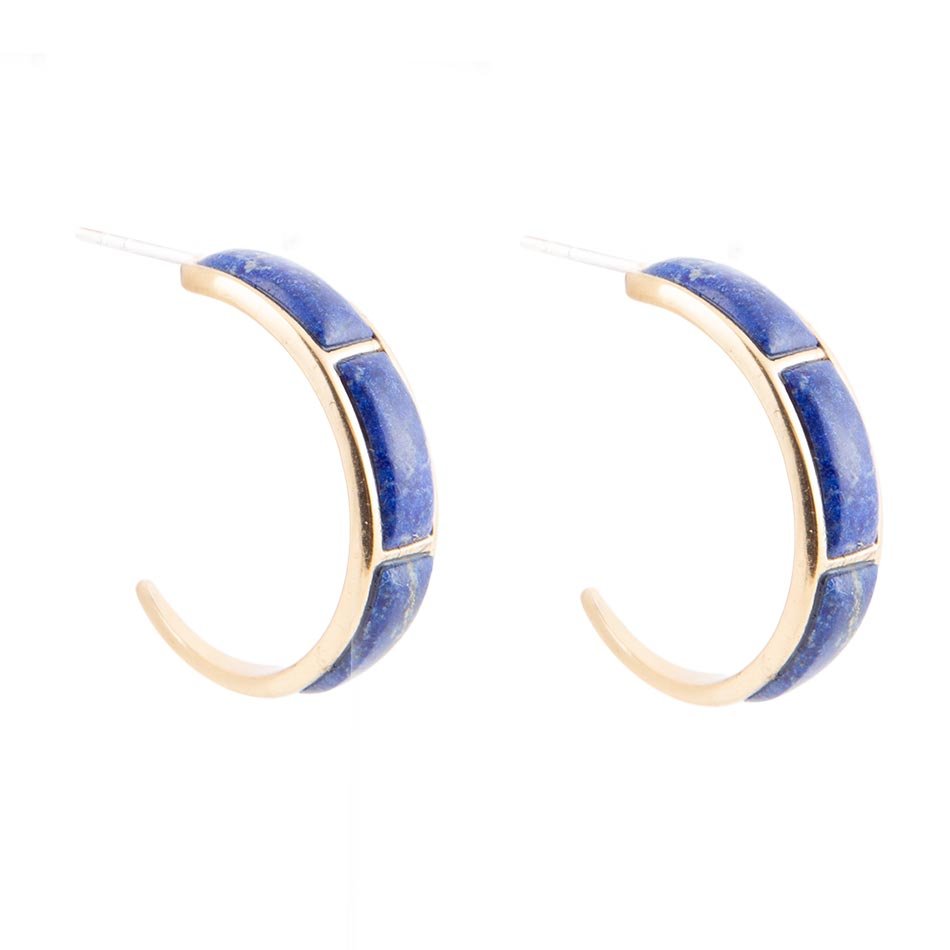 Mila Blue Lapis Hoop Golden Earrings Barse Jewelry