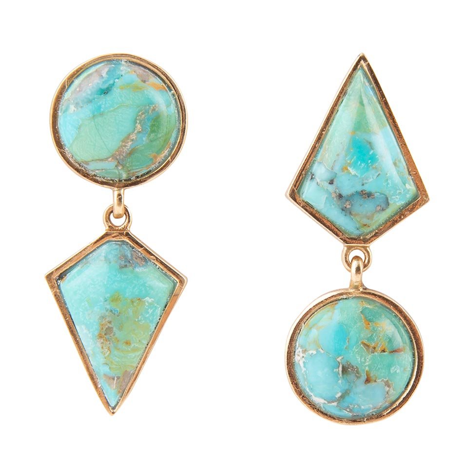 Miss-Matched Blue Turquoise Golden Post Earrings Barse Jewelry