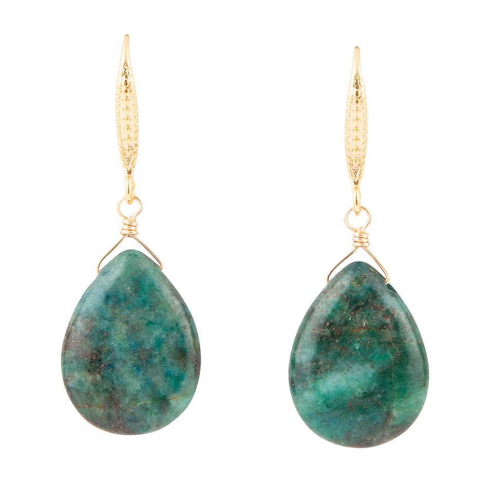Mix of Blue and Green Chrysocolla Golden Drop Earrings Barse Jewelry
