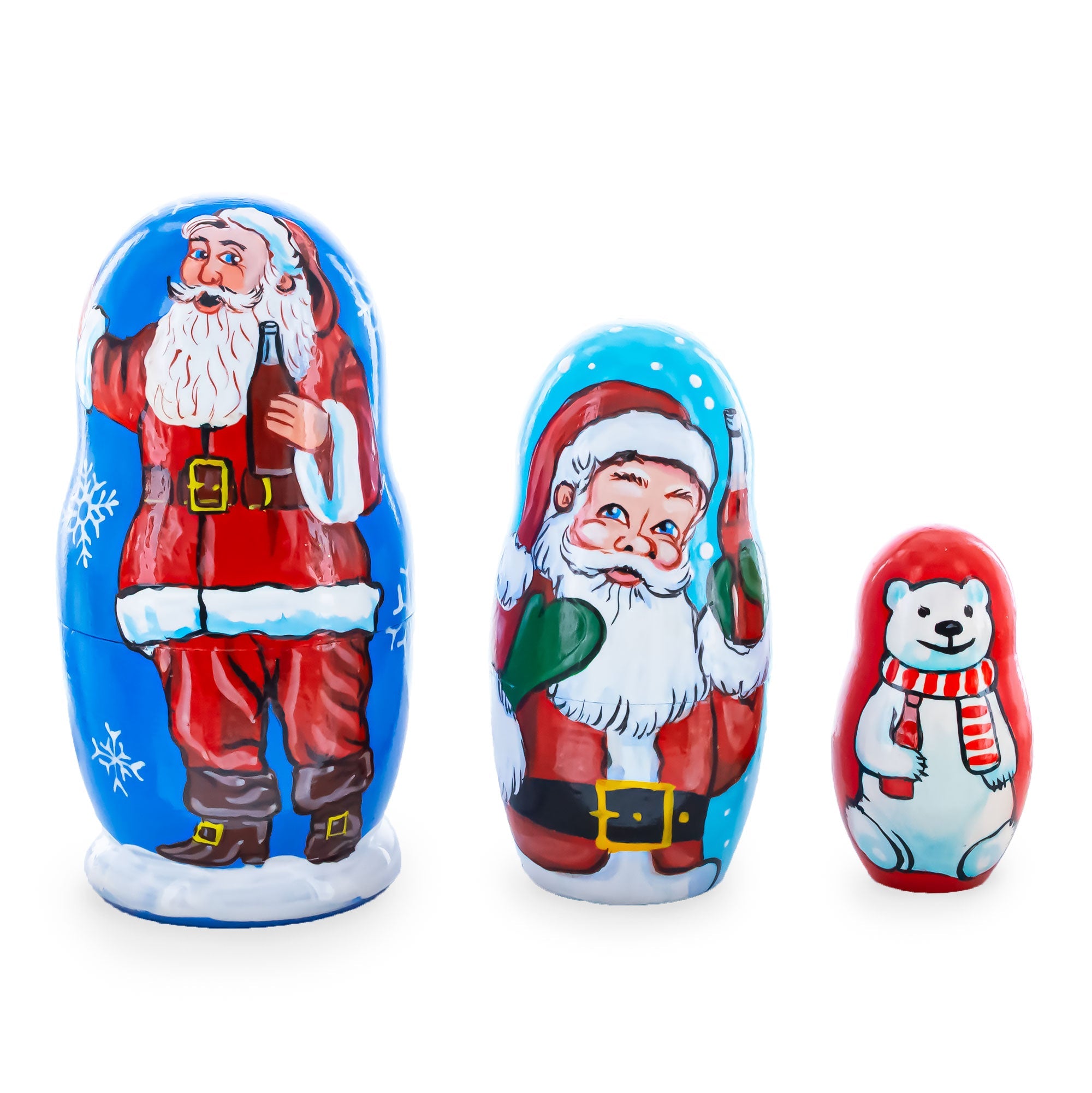3 Santa and Polar Bear Wooden Nesting Dolls 4.25 Inches BestPysanky