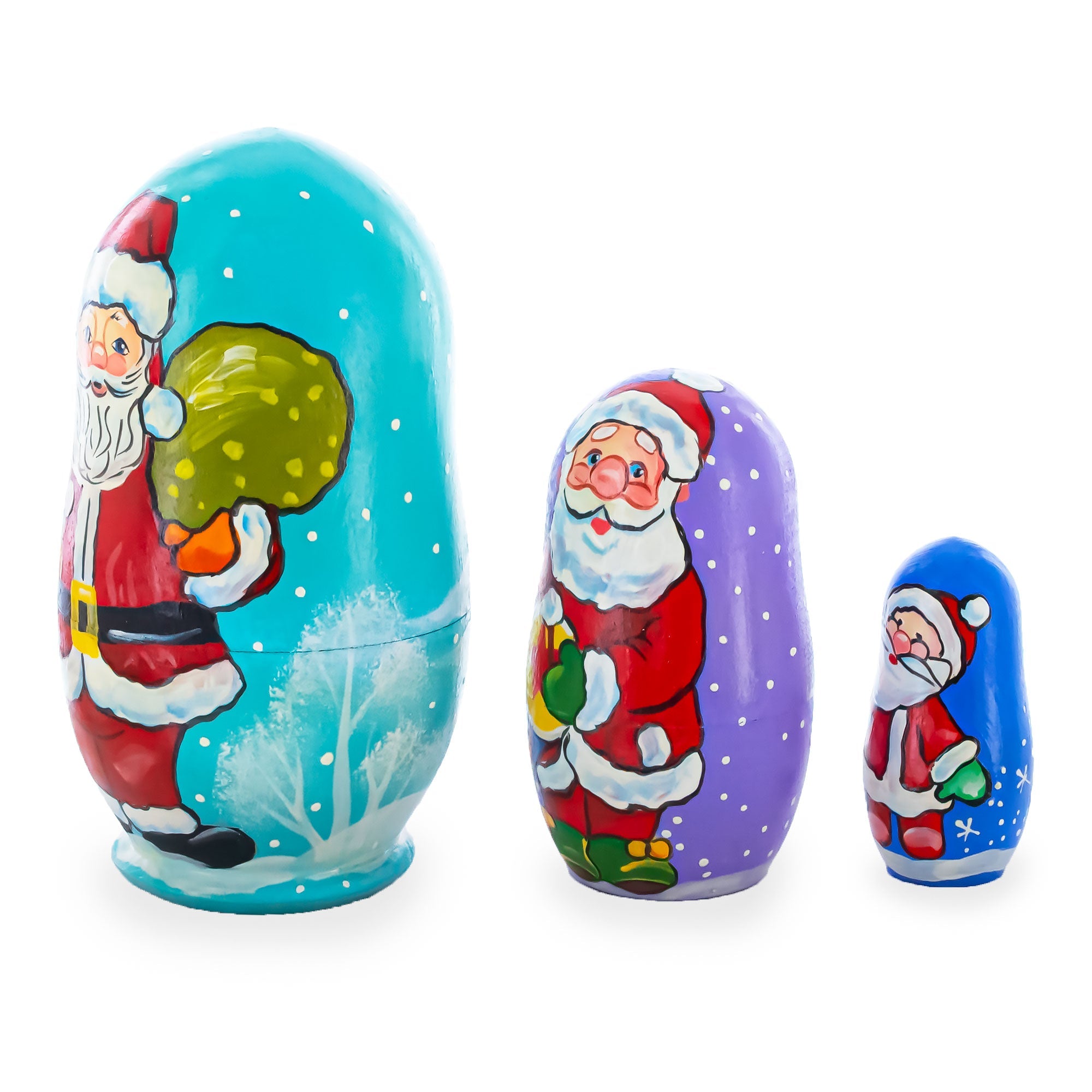 Set of 3 Santa with Gifts Wooden Nesting Dolls Figurines 4.25 Inches