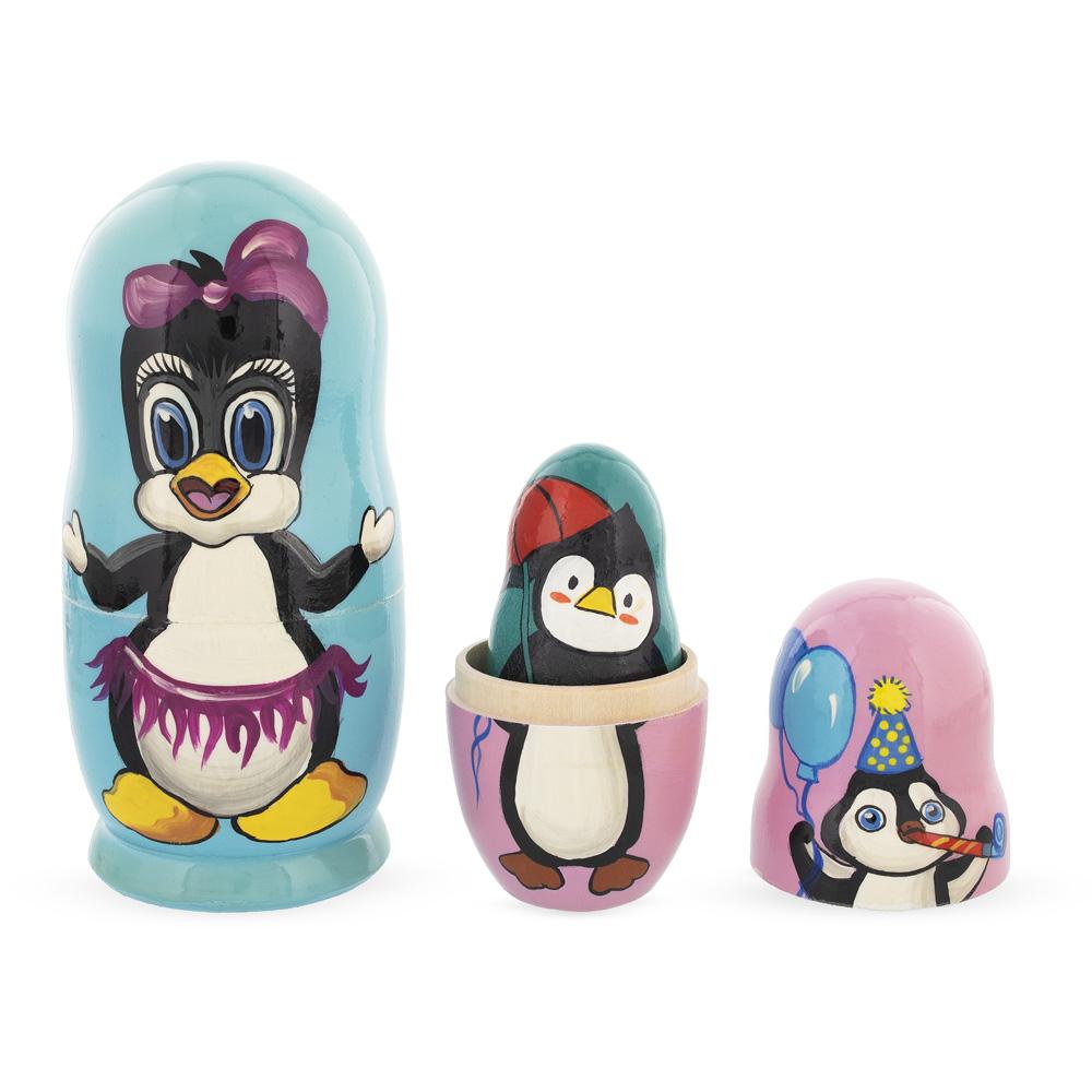 Set of 5 Penguins Wooden Nesting Dolls 6 Inches
