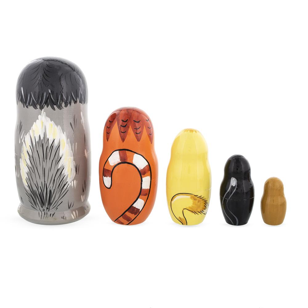Set of 5 Cats Family Wooden Nesting Dolls 6 Inches
