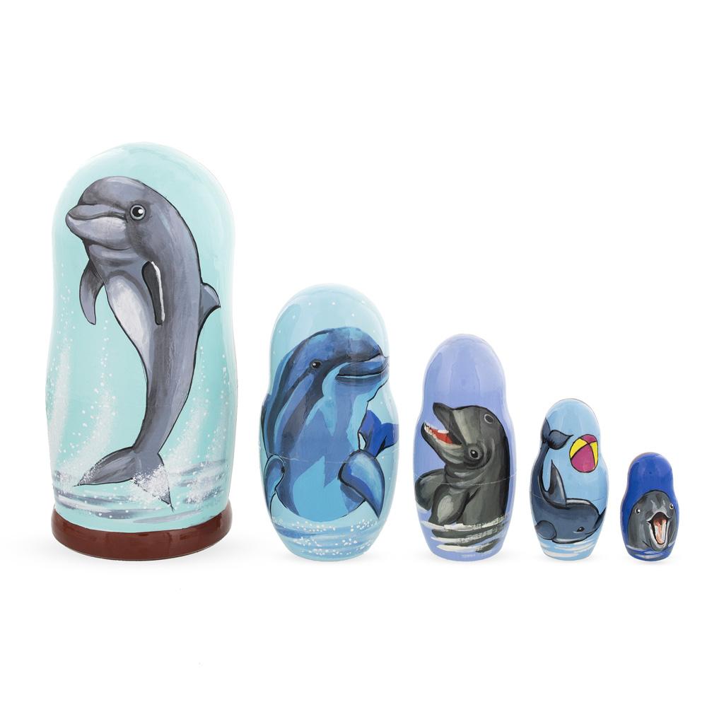 Set of 5 Dolphins Wooden Nesting Dolls 6 Inches BestPysanky