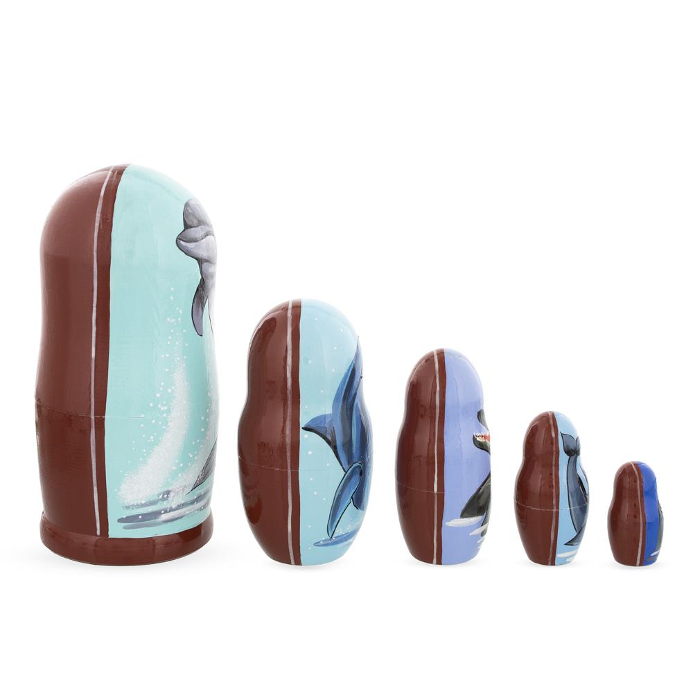 Set of 5 Dolphins Wooden Nesting Dolls 6 Inches BestPysanky