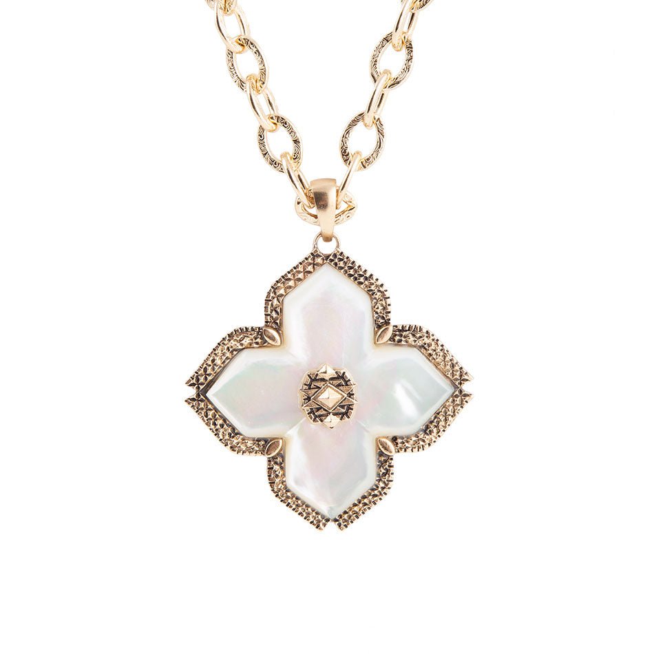 Maltese Cross White Mother of Pearl Golden Chain Pendant Necklace Barse Jewelry