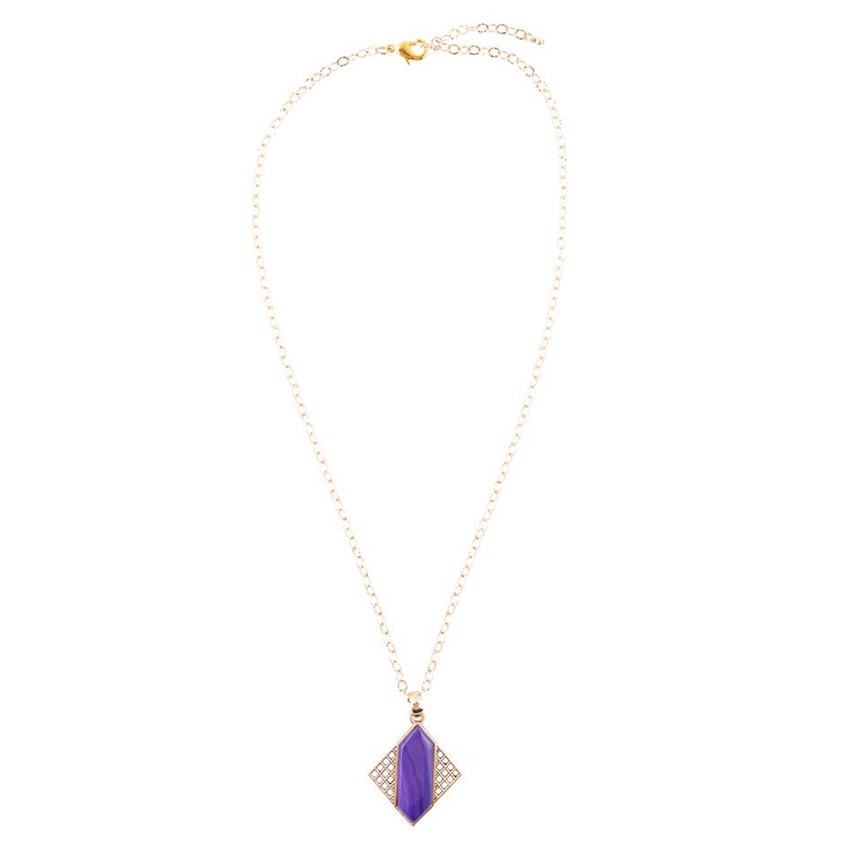 Motif Purple Agate and Golden Bronze Pendant Necklace Barse Jewelry