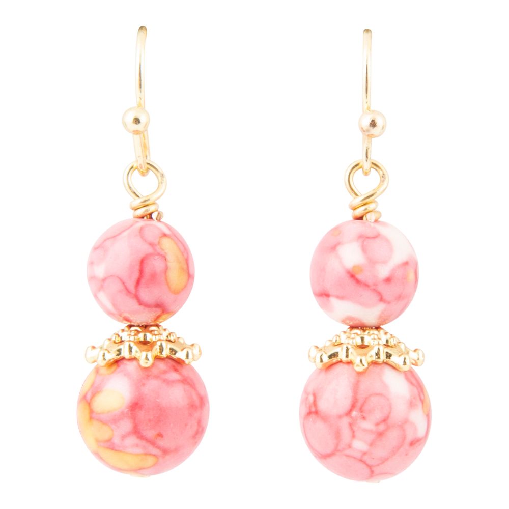 Mottled Pink Jade Golden Drop Earrings Barse Jewelry