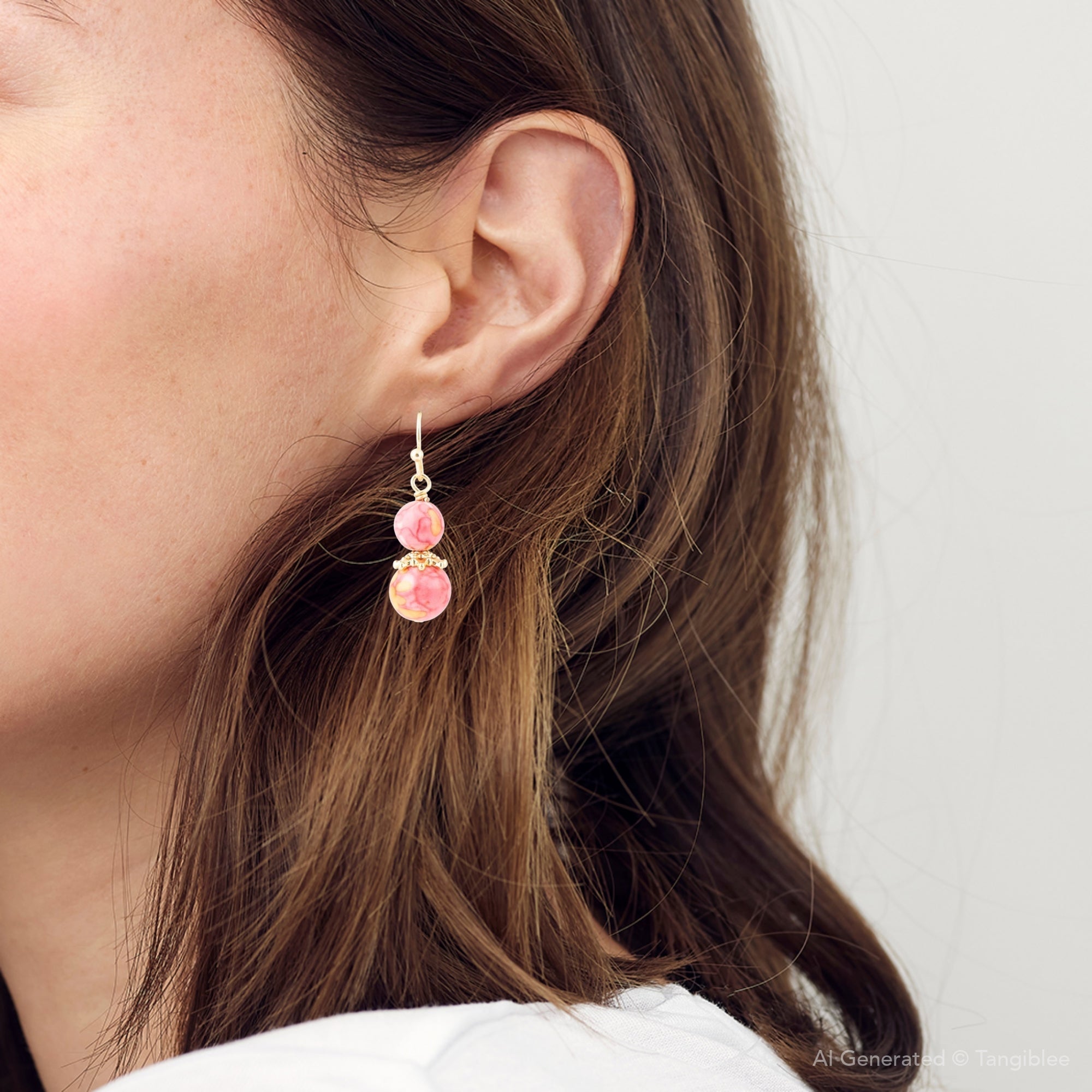 Mottled Pink Jade Golden Drop Earrings Barse Jewelry