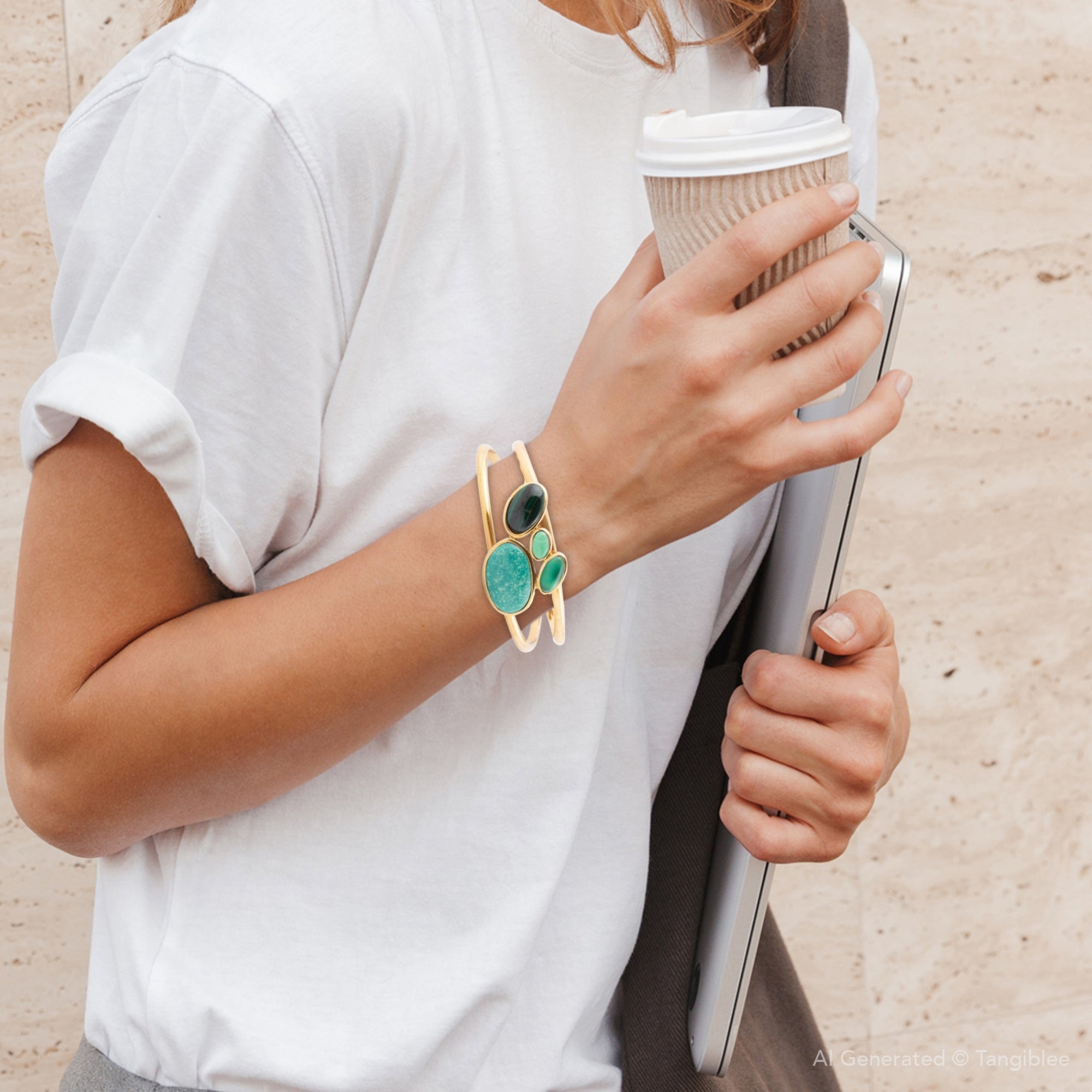 Multi Green Stones Golden Cuff Bracelets Barse Jewelry