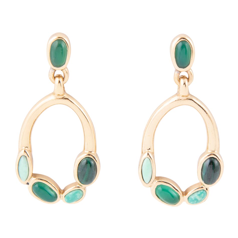 Multi Green Stones Golden Drop Earrings Barse Jewelry