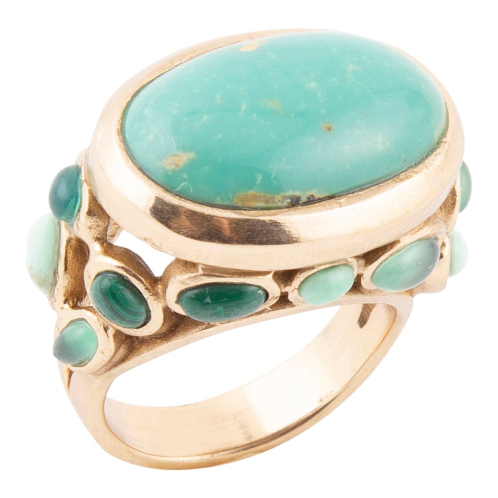 Multi Green Stones Golden Statement Ring Barse Jewelry