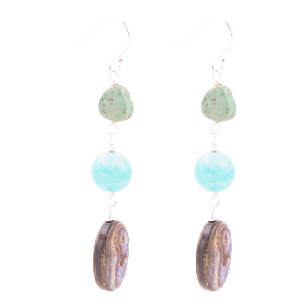 Multicolor Abalone and Blue Magnesite Sterling Silver Drop Earrings Barse Jewelry