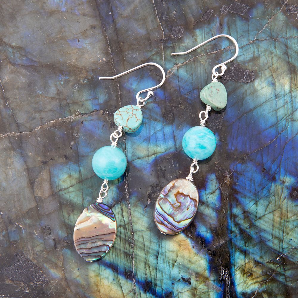 Multicolor Abalone and Blue Magnesite Sterling Silver Drop Earrings Barse Jewelry