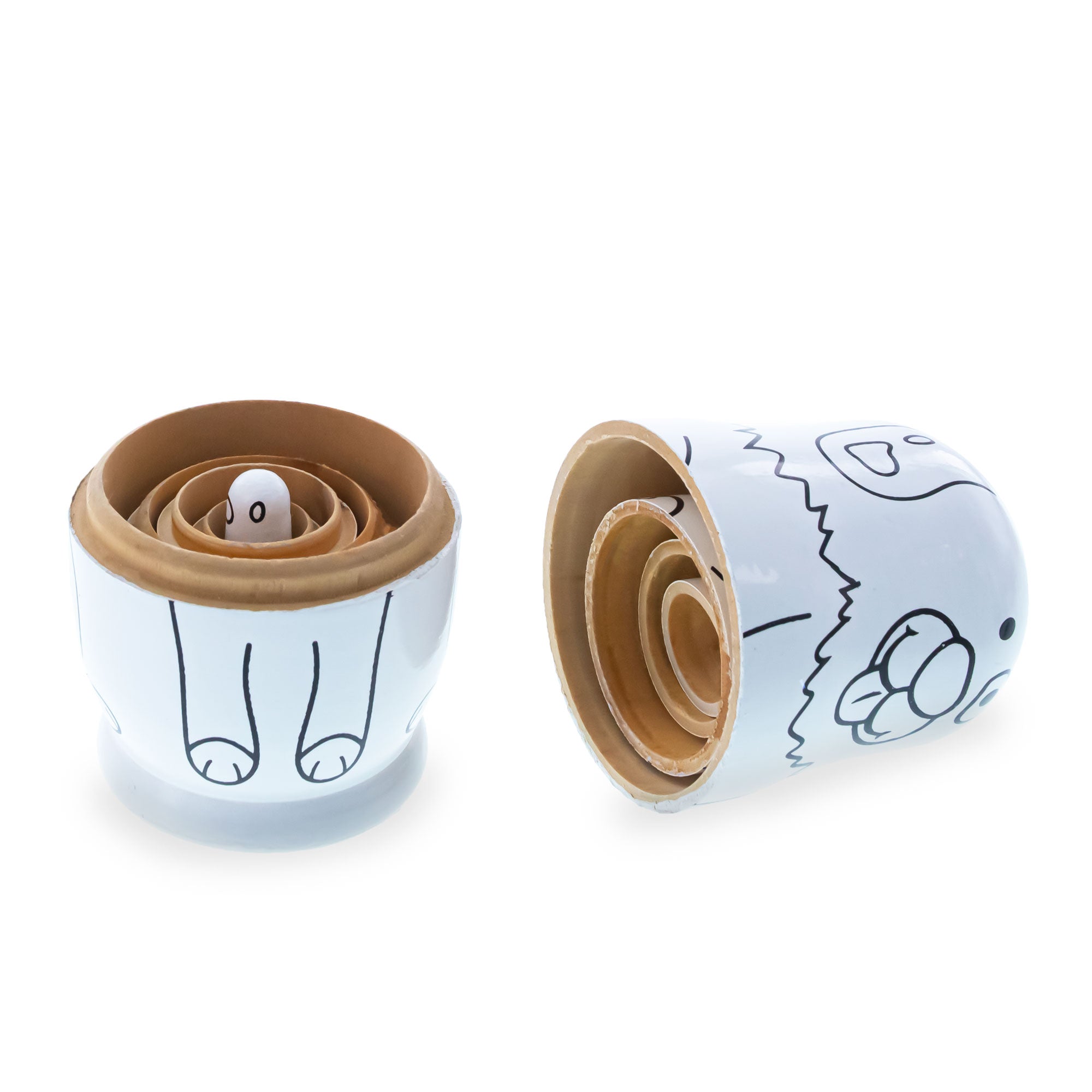 5 Unpainted Animals Wooden Nesting Dolls Matryoshka 4.75 Inches